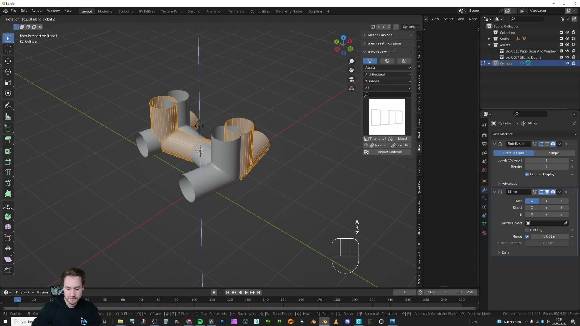 Multiple mirror modifiers stacked on different axes with clipping welding the seams together.