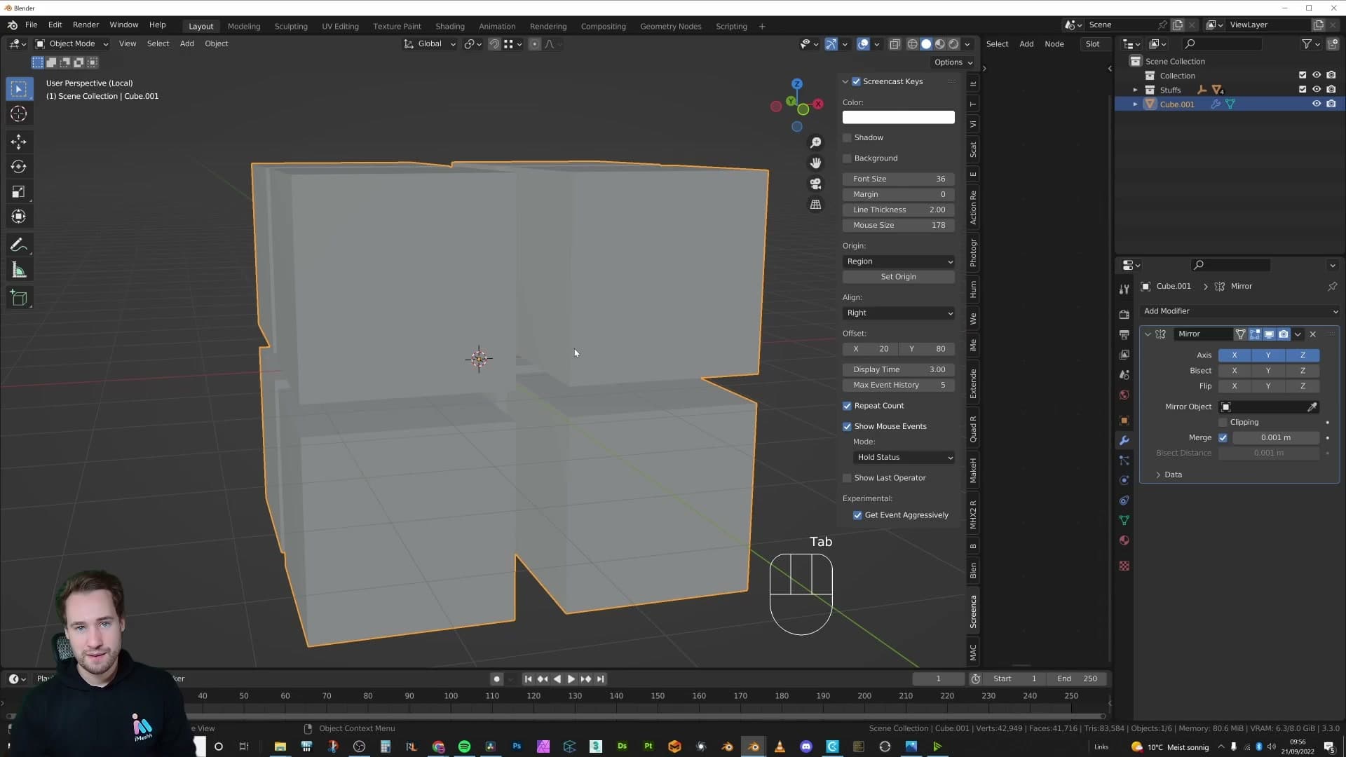 Cube mirrored across all three axes, eight copies arranged around the relocated origin.
