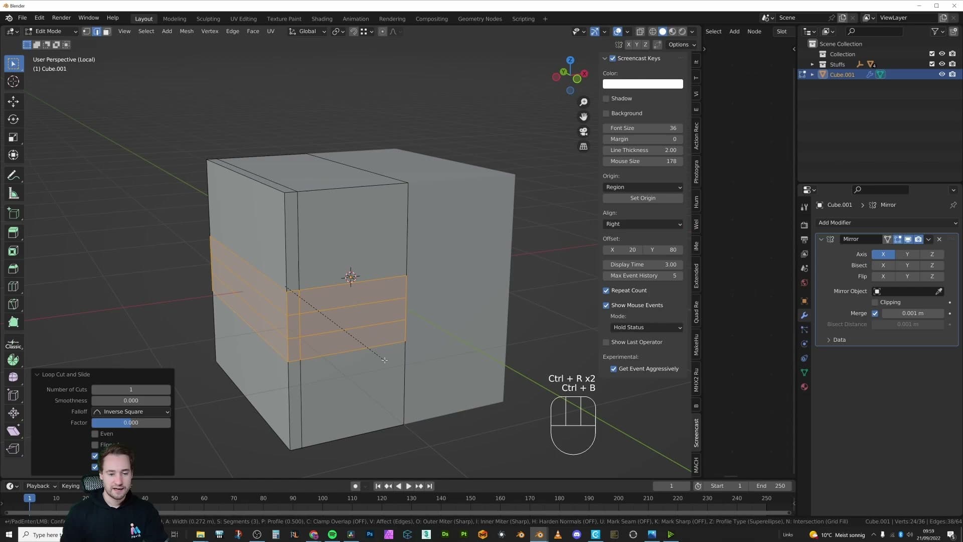 Half a chest-of-drawers block being modelled while the mirrored other half updates live.