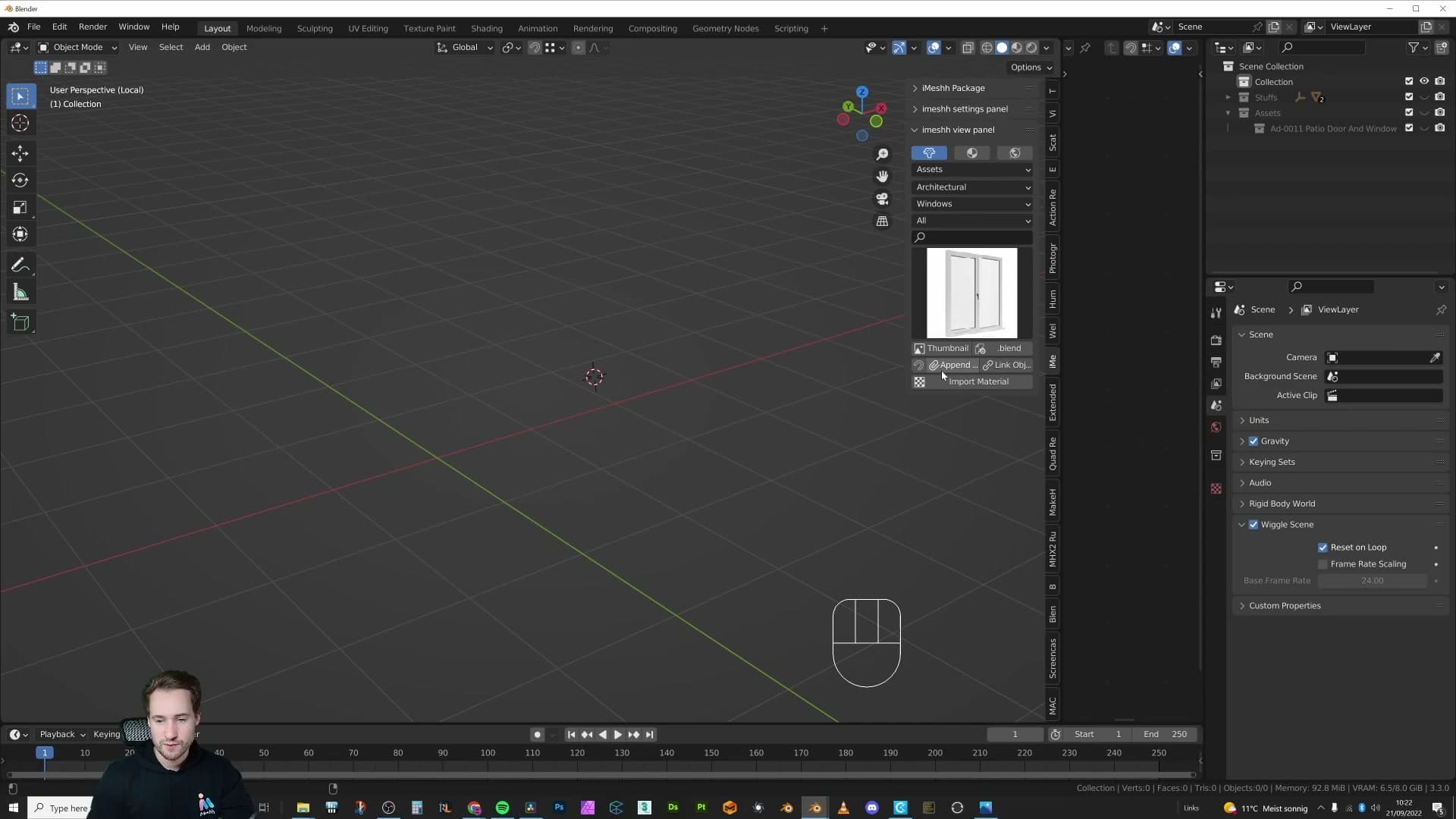 Appended window asset. Only the door half is wanted from the model.