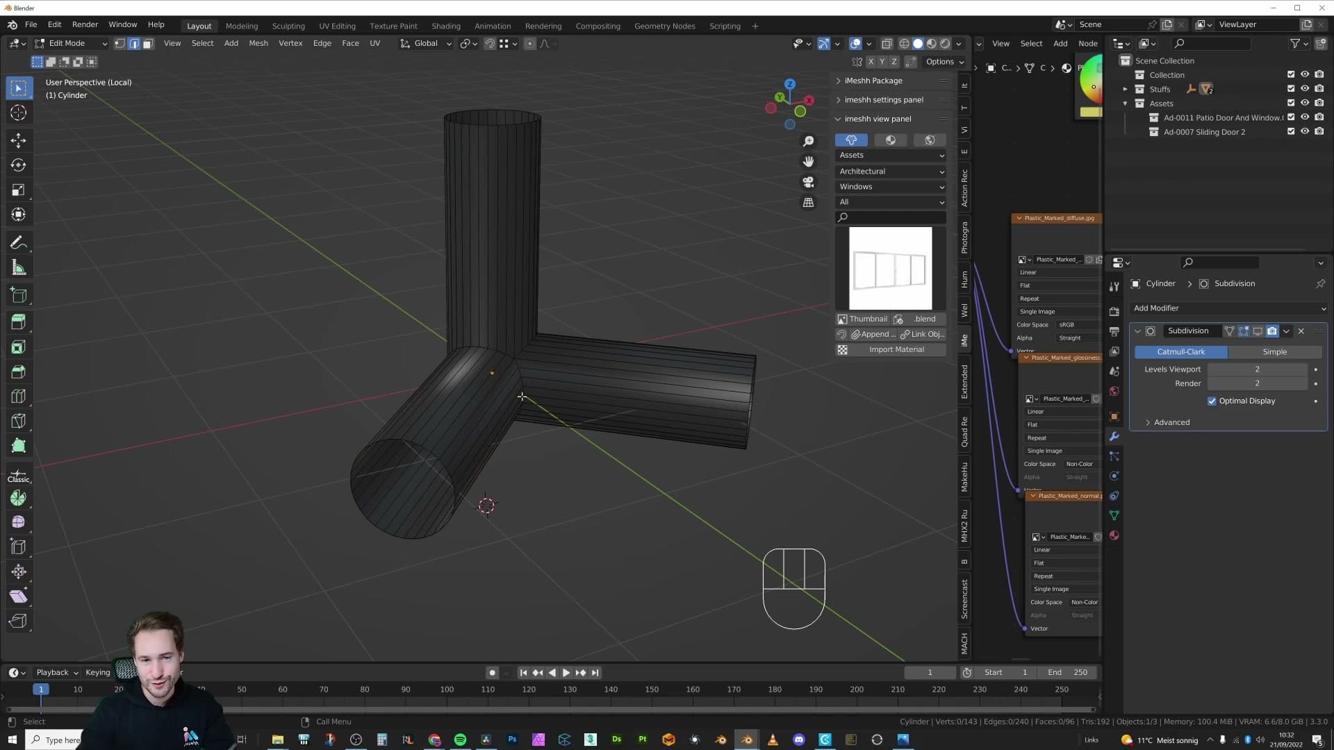 Single cylinder rotated 45° on Y with a first mirror modifier preparing the diagonal cut.