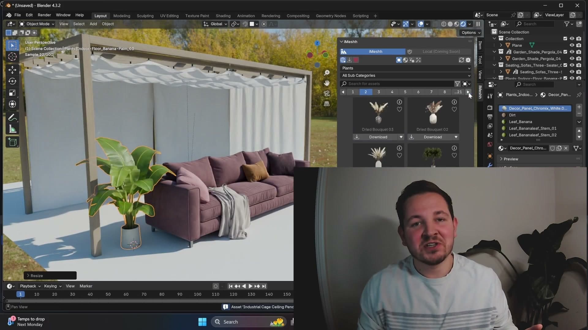 Opening hook: 'access iMeshh's entire asset library directly in Blender in one click.'