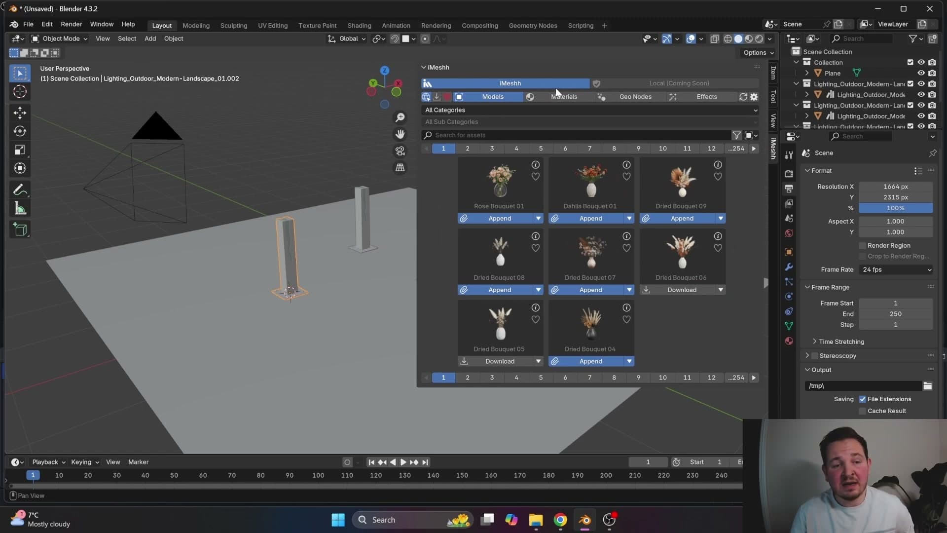 Append drops the model at the 3D cursor. One click from browser to scene.