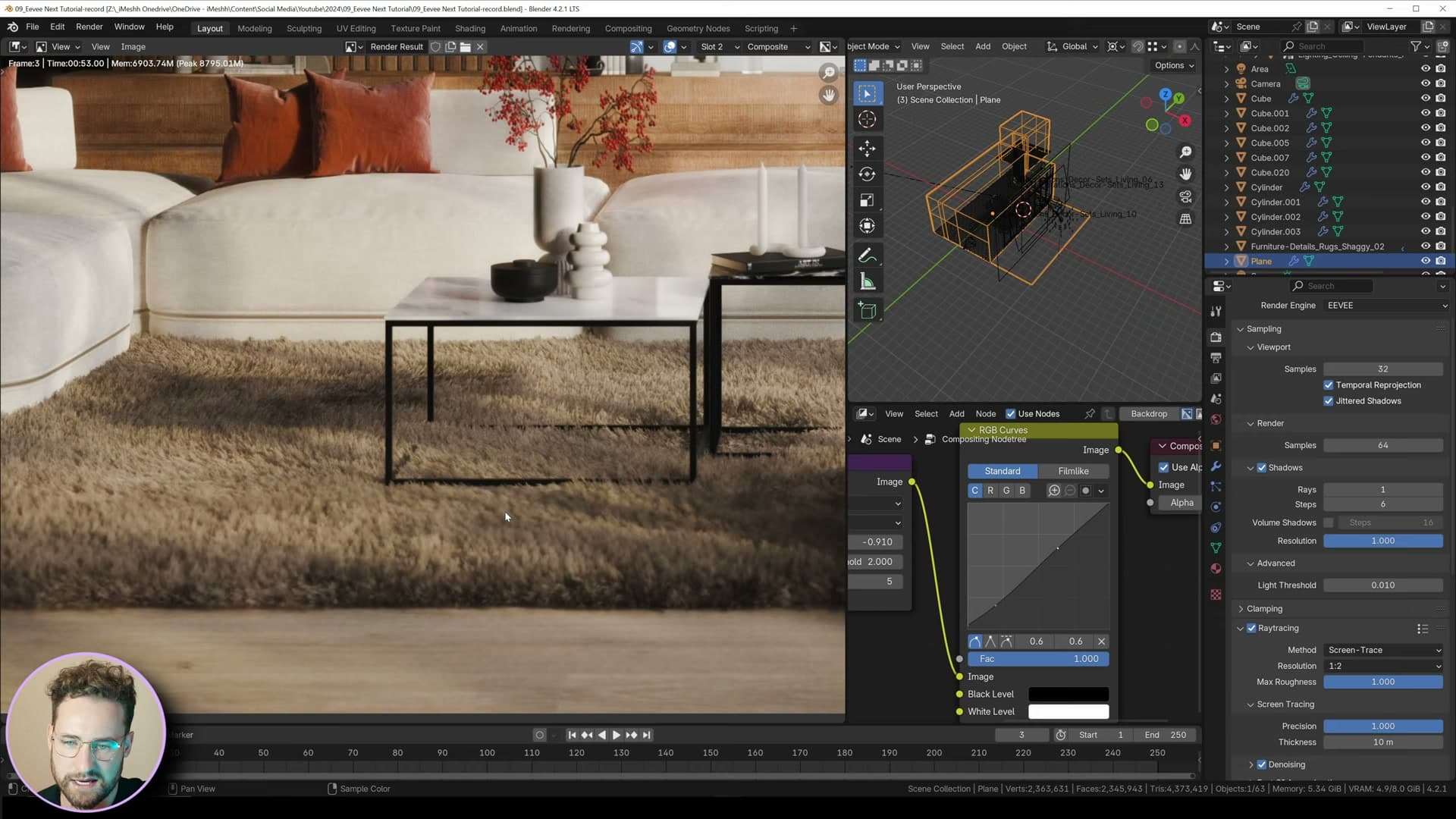 Final EEVEE Next render, 53 seconds on the default settings with ray-traced indoor light.