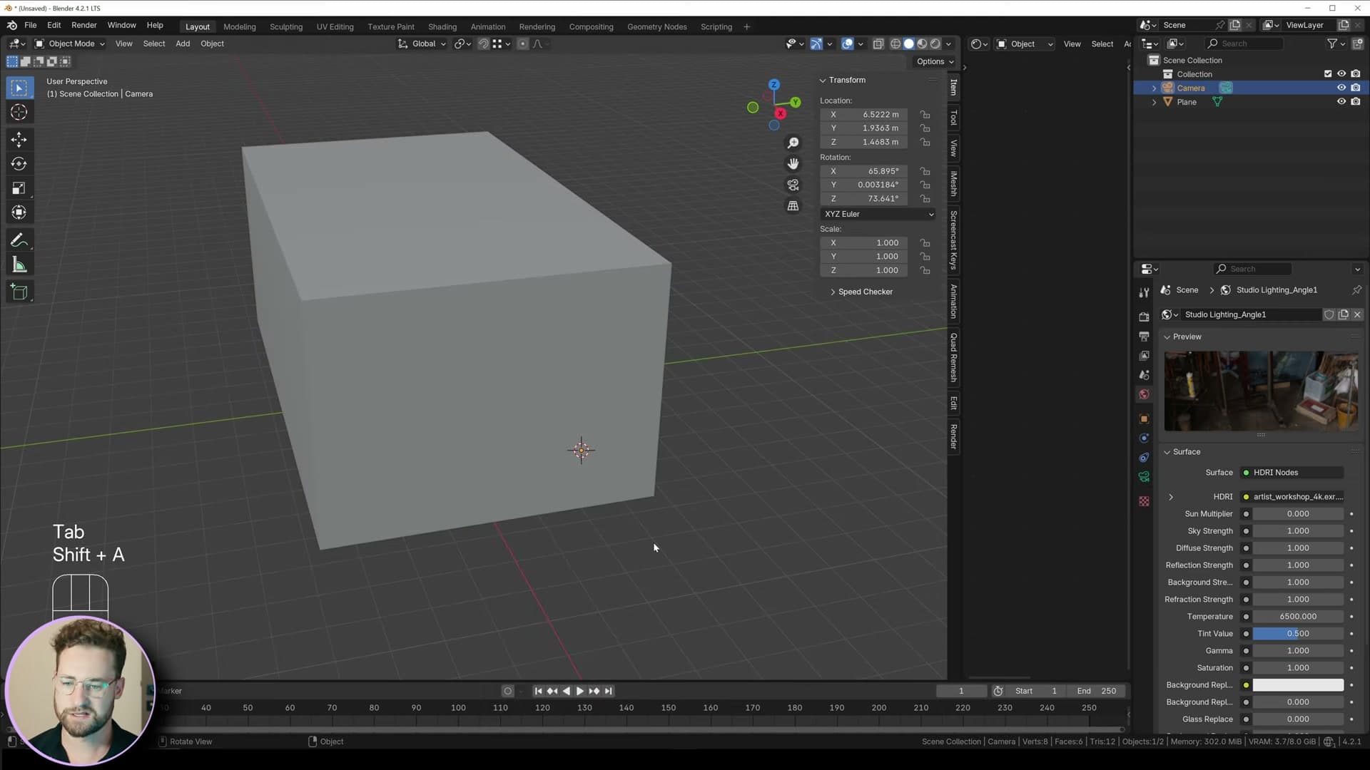 Edge length overlay enabled so the walls can be extruded to a precise 6.5 m.