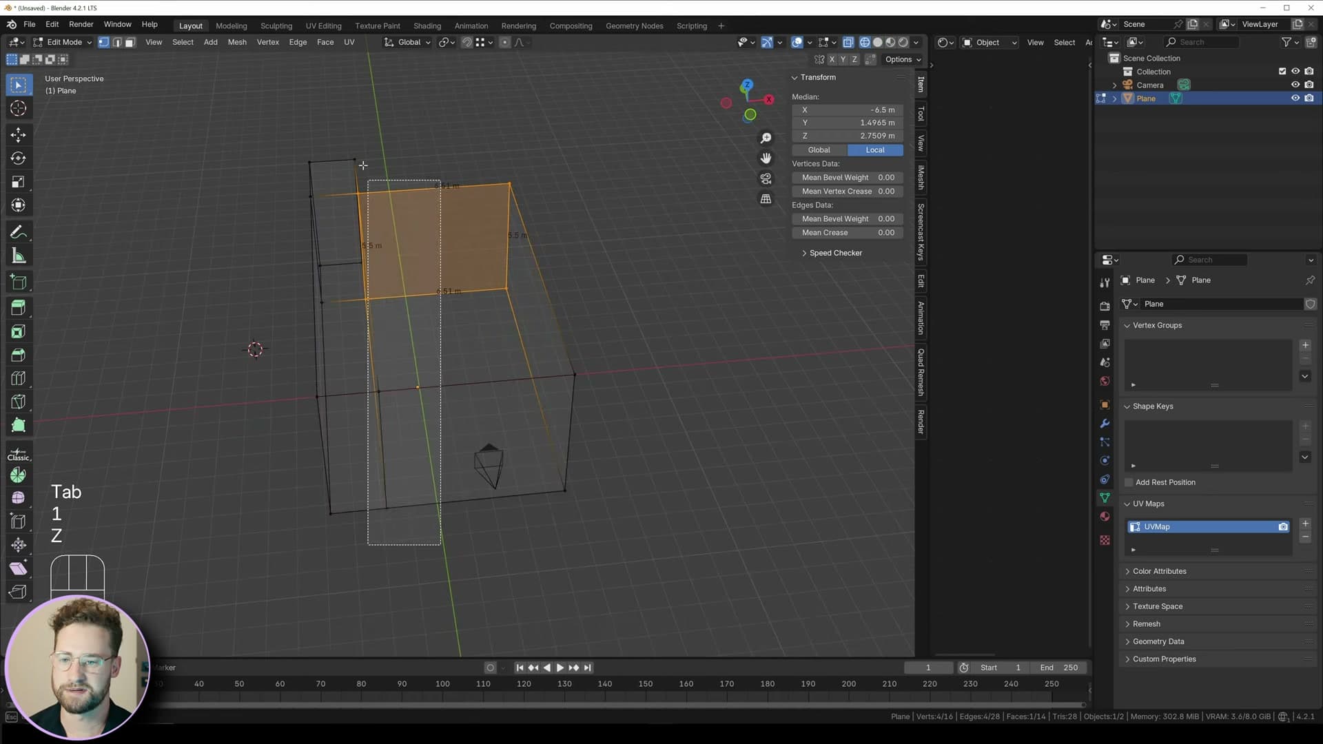 Composition guides enabled in the camera view to align the side walls into the thirds.