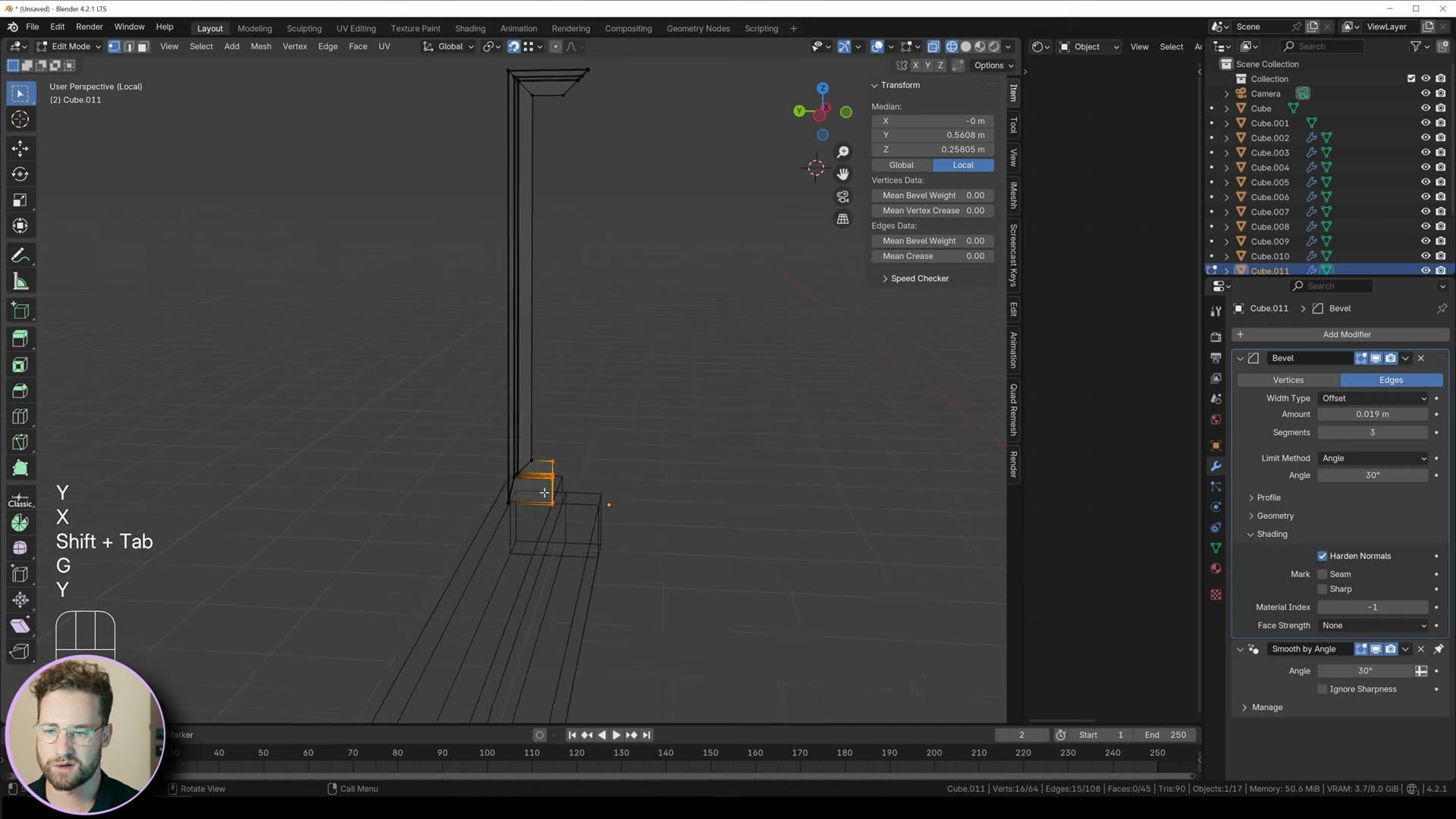 Window geometry adapted around the step using Ctrl+Shift+Alt+S to slide vertices on the X axis.