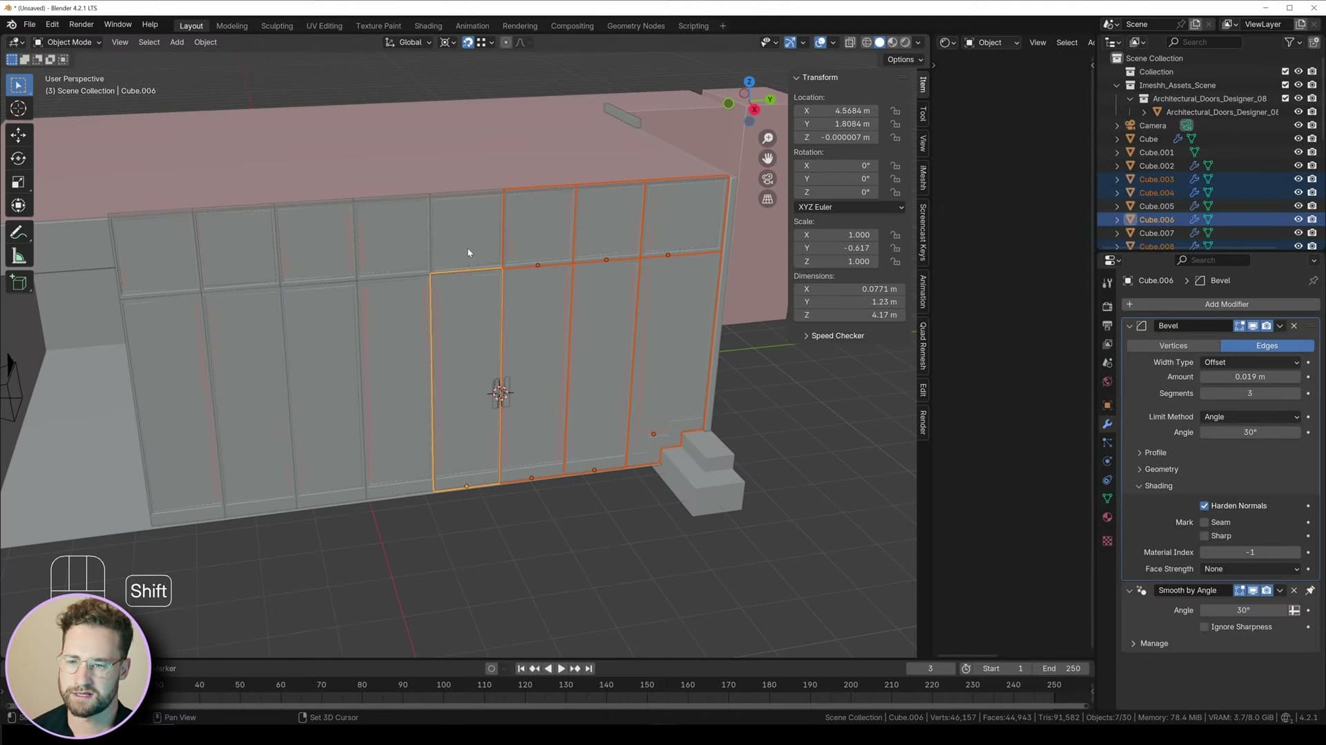 Smart UV Project applied to the entire wall mesh ready for PBR material tiling.