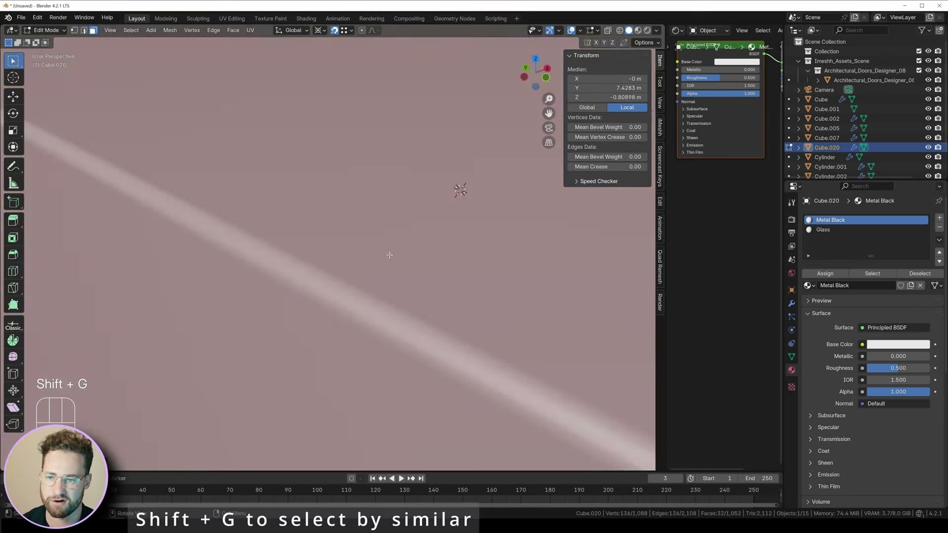 All window meshes joined and assigned a single 'metal black' material slot.