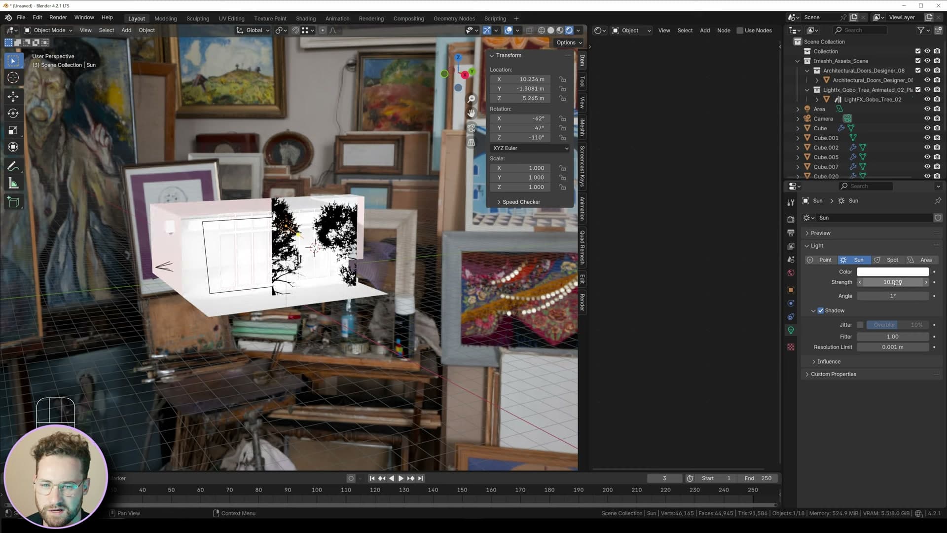 Screen tracing precision at 1.0 and thickness at 10m, the values that produced clean indoor reflections.