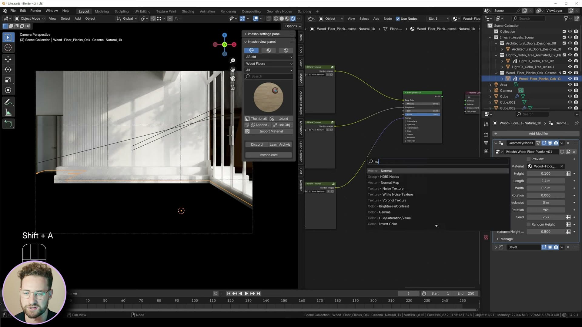 Replacement shader: base colour, roughness and normal map node wired into a fresh Principled BSDF.