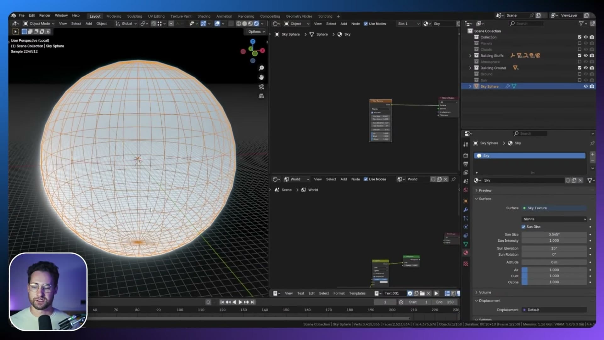 Nishita Sky Texture plugged into the sphere's material output