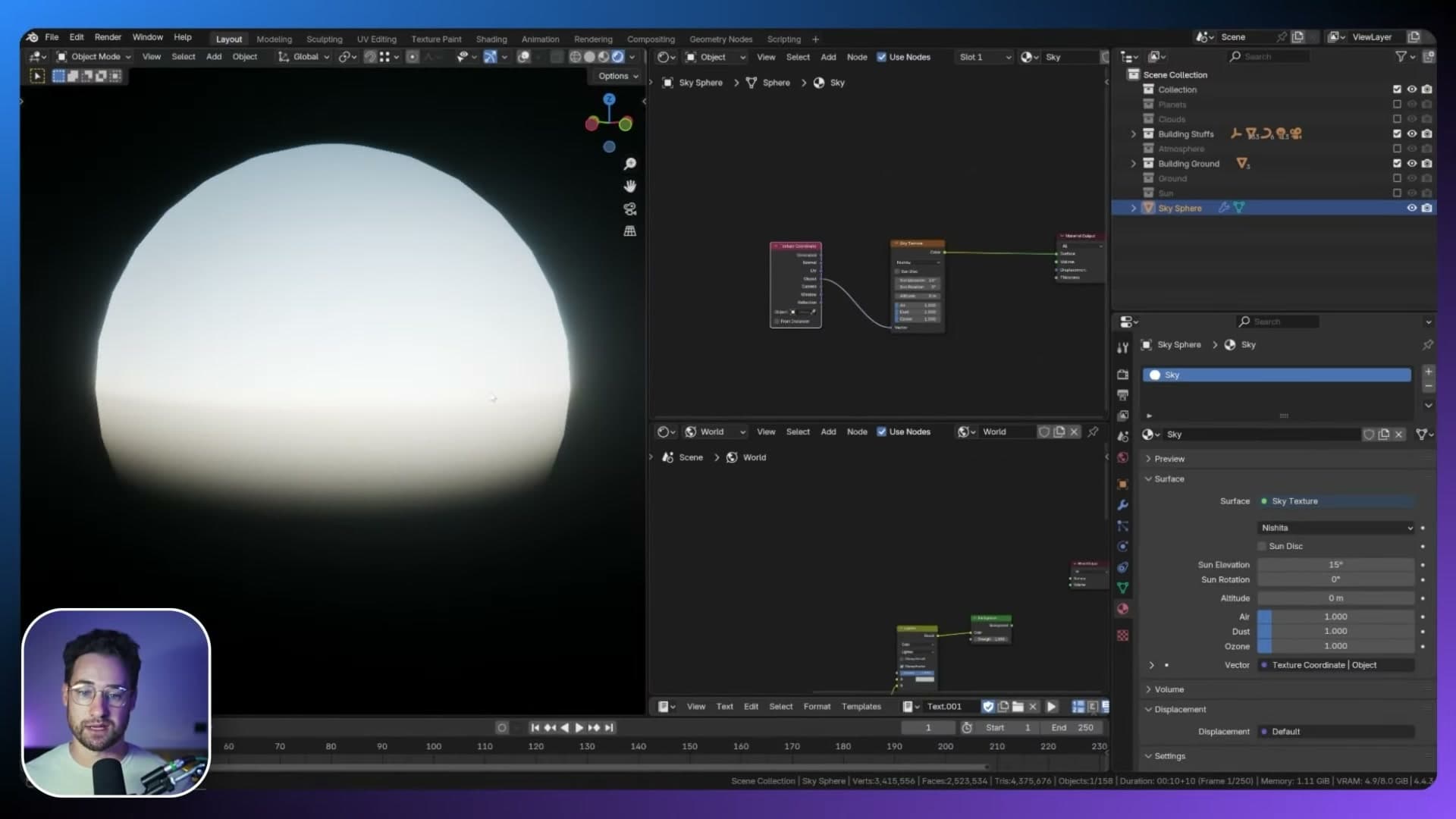 Texture Coordinate Object plugged into Vector for correct projection, sun disk disabled