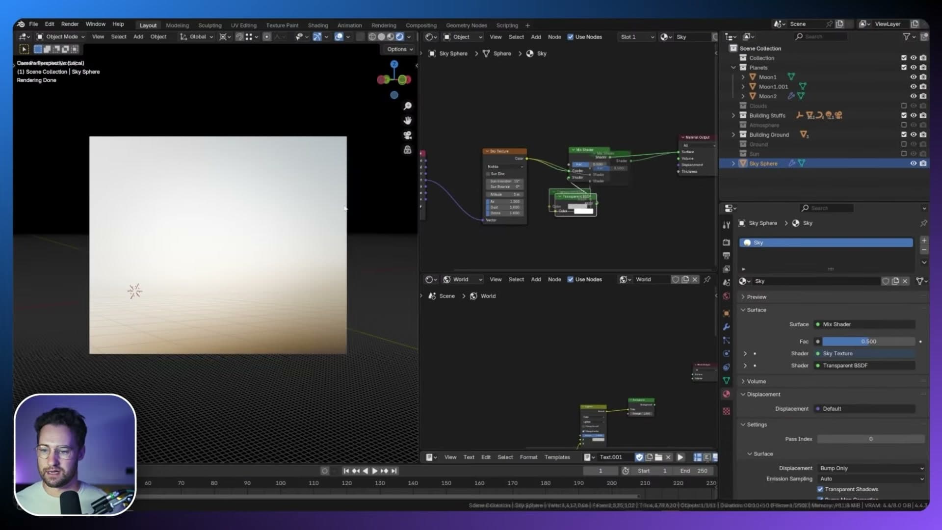 Mix Shader with Transparent BSDF added to the sky material