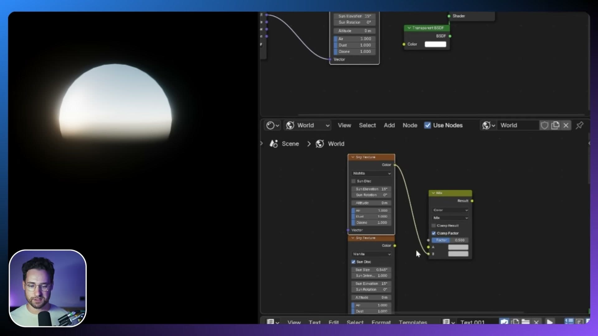 Duplicated world with the sun disk toggled on in the Nishita node