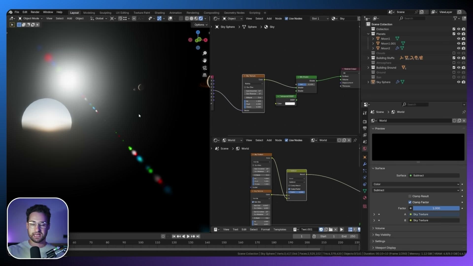 Mix Color set to Subtract isolating just the sun disk between the two worlds