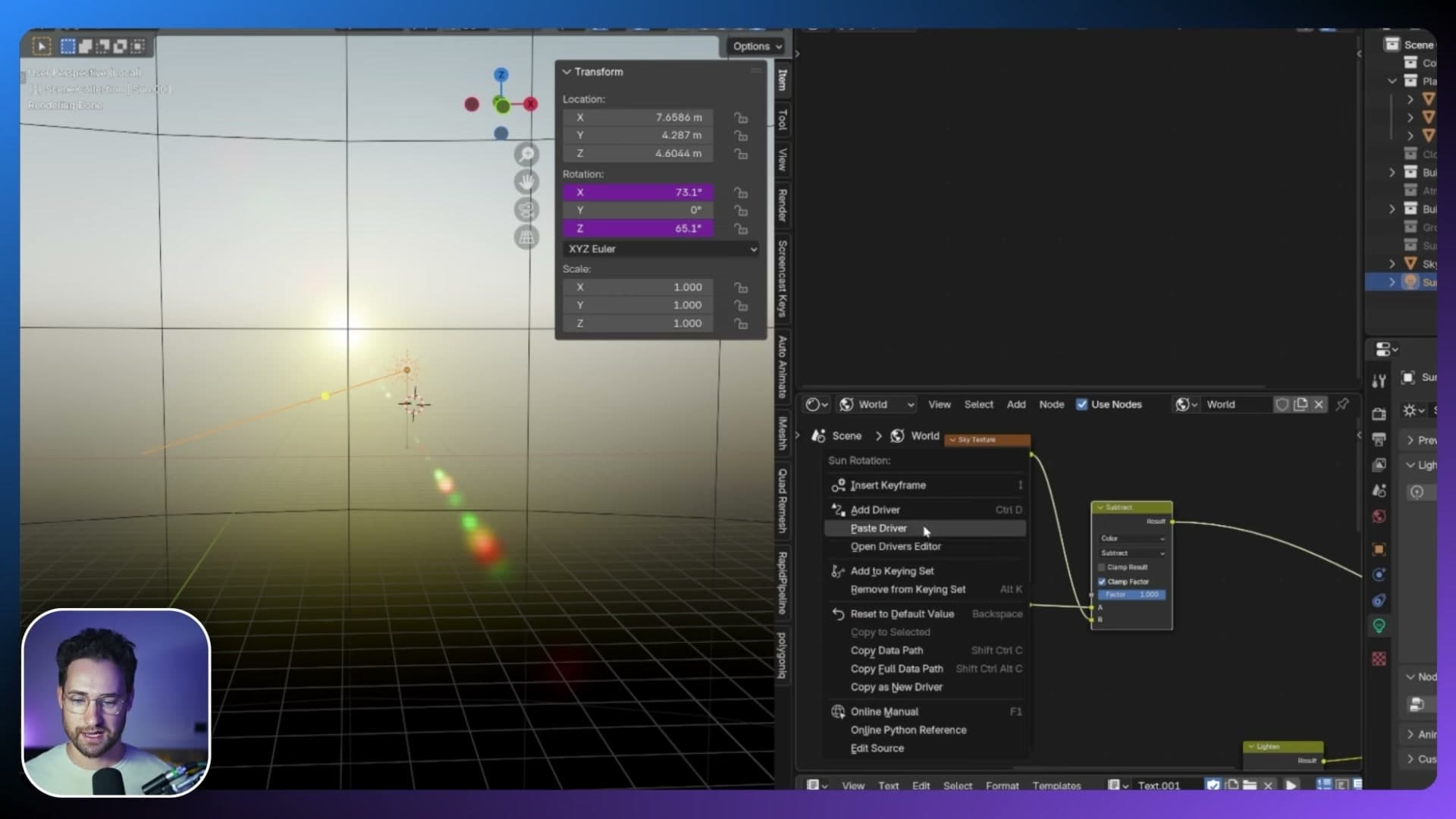 Right-click Copy as New Driver / Paste as New Driver propagated across each sun