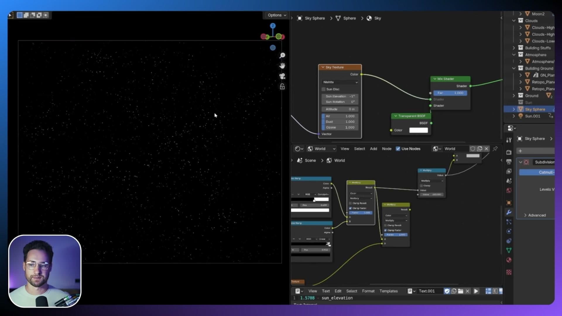 Voronoi texture multiplied into the noise so stars appear in natural patches