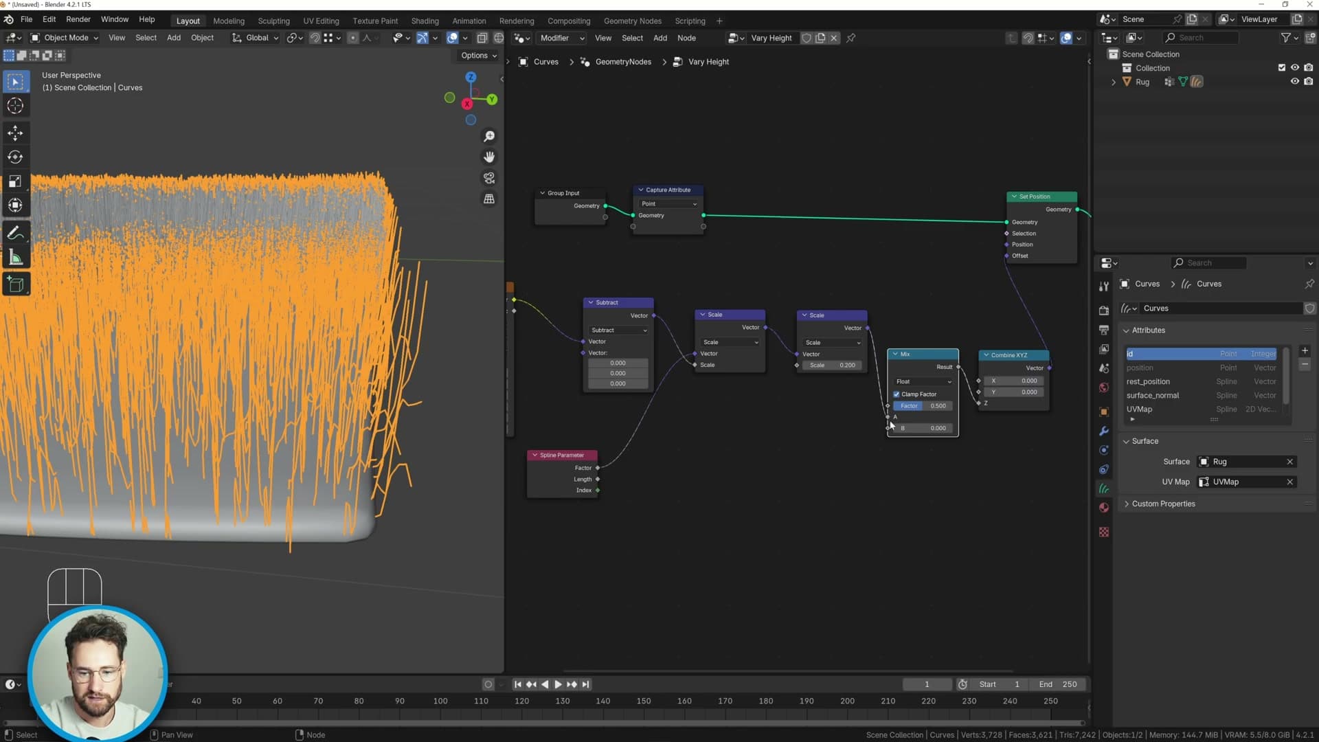 Edge loops selected with Alt+click, expanded with +, inverted with Ctrl+I, and assigned to a 'Mask' vertex group.