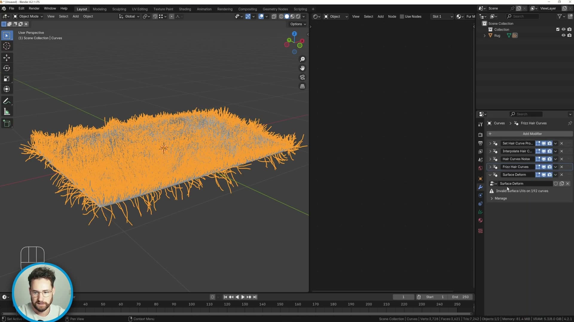 Default fur curve added: long and chaotic until guides and modifiers are tuned.