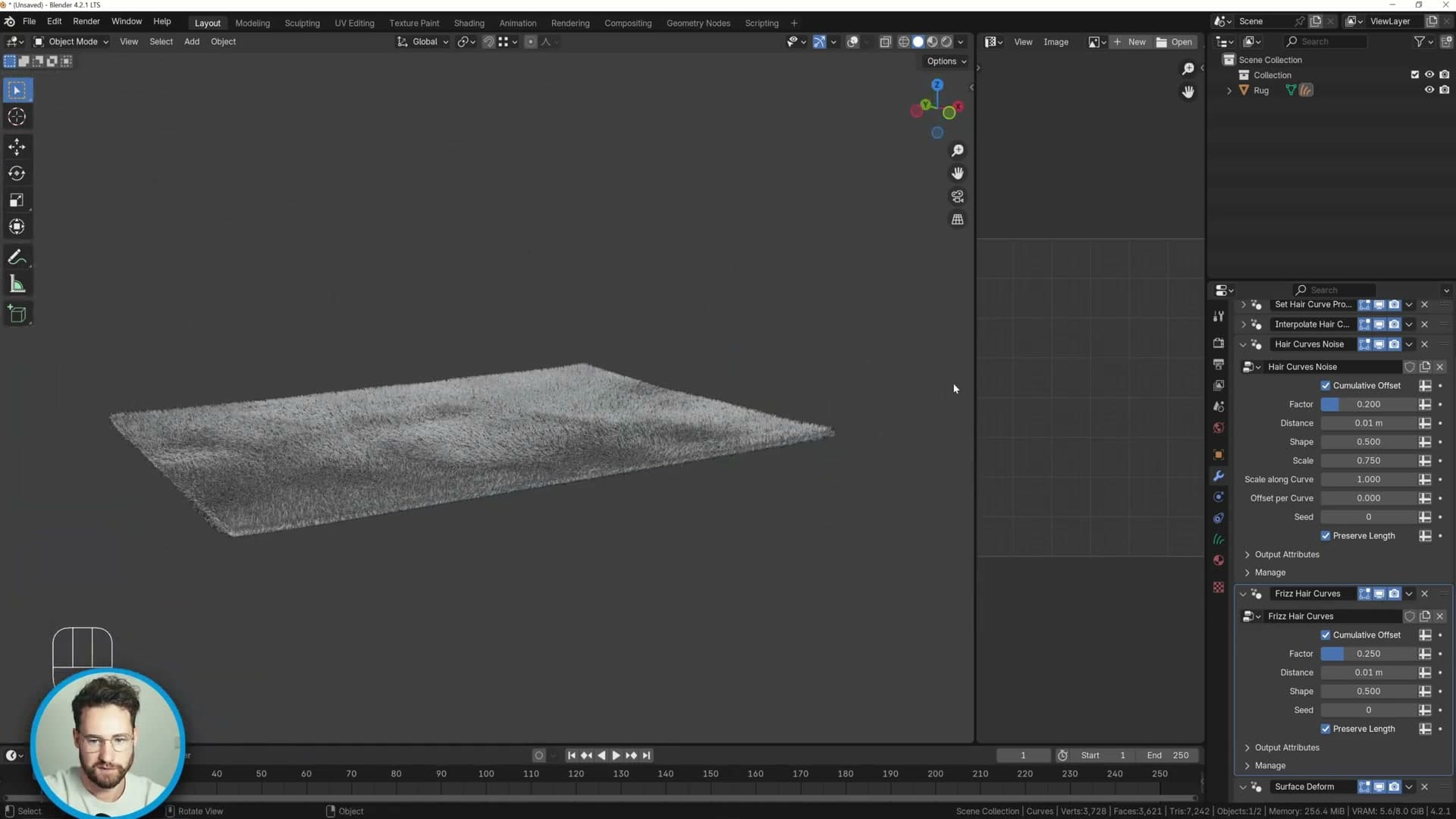 Frizz modifier with Preserve Length enabled, adding the small-scale chaos real fibres exhibit.