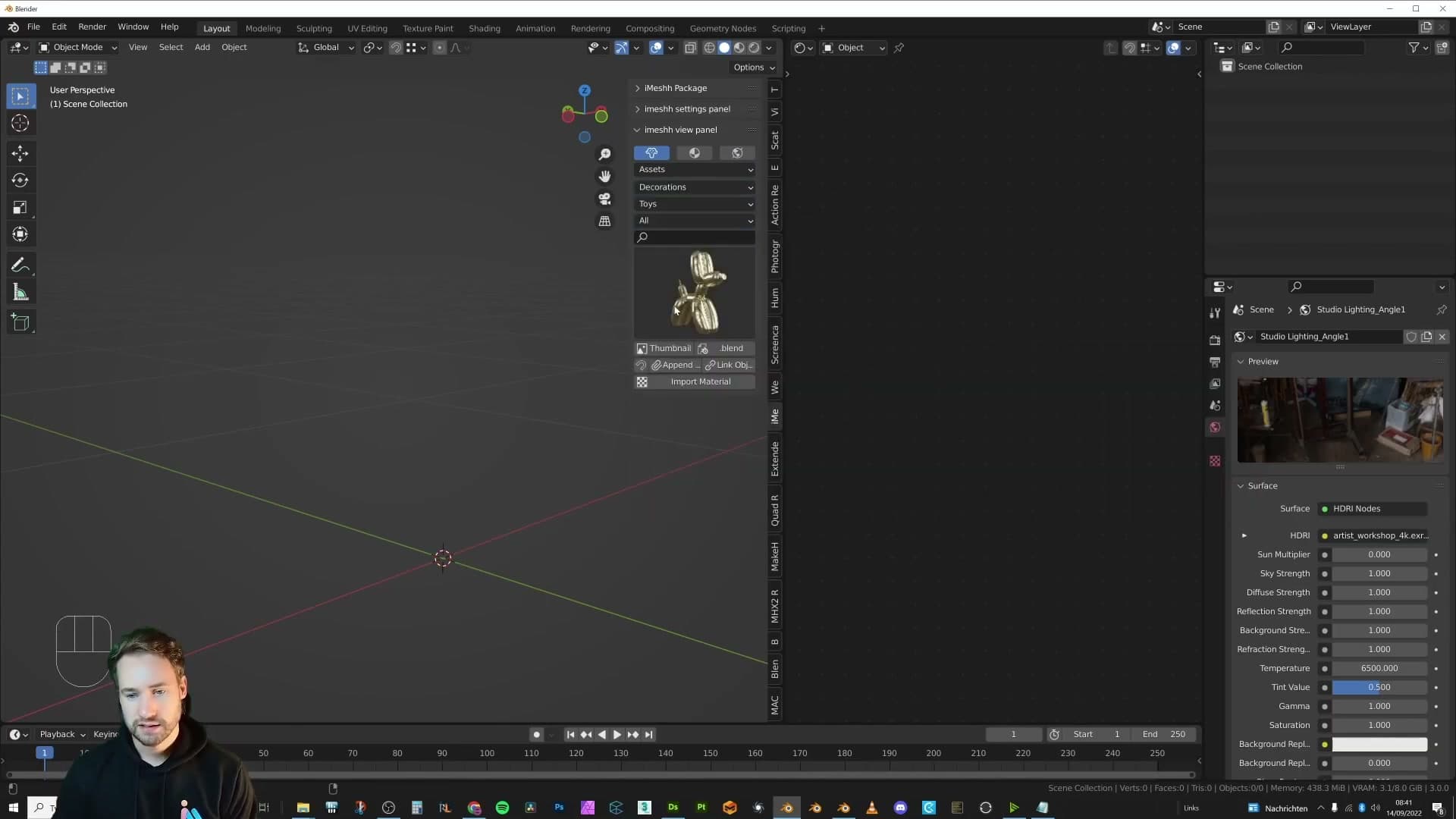 The dog appended into the scene under the HDRI lighting.