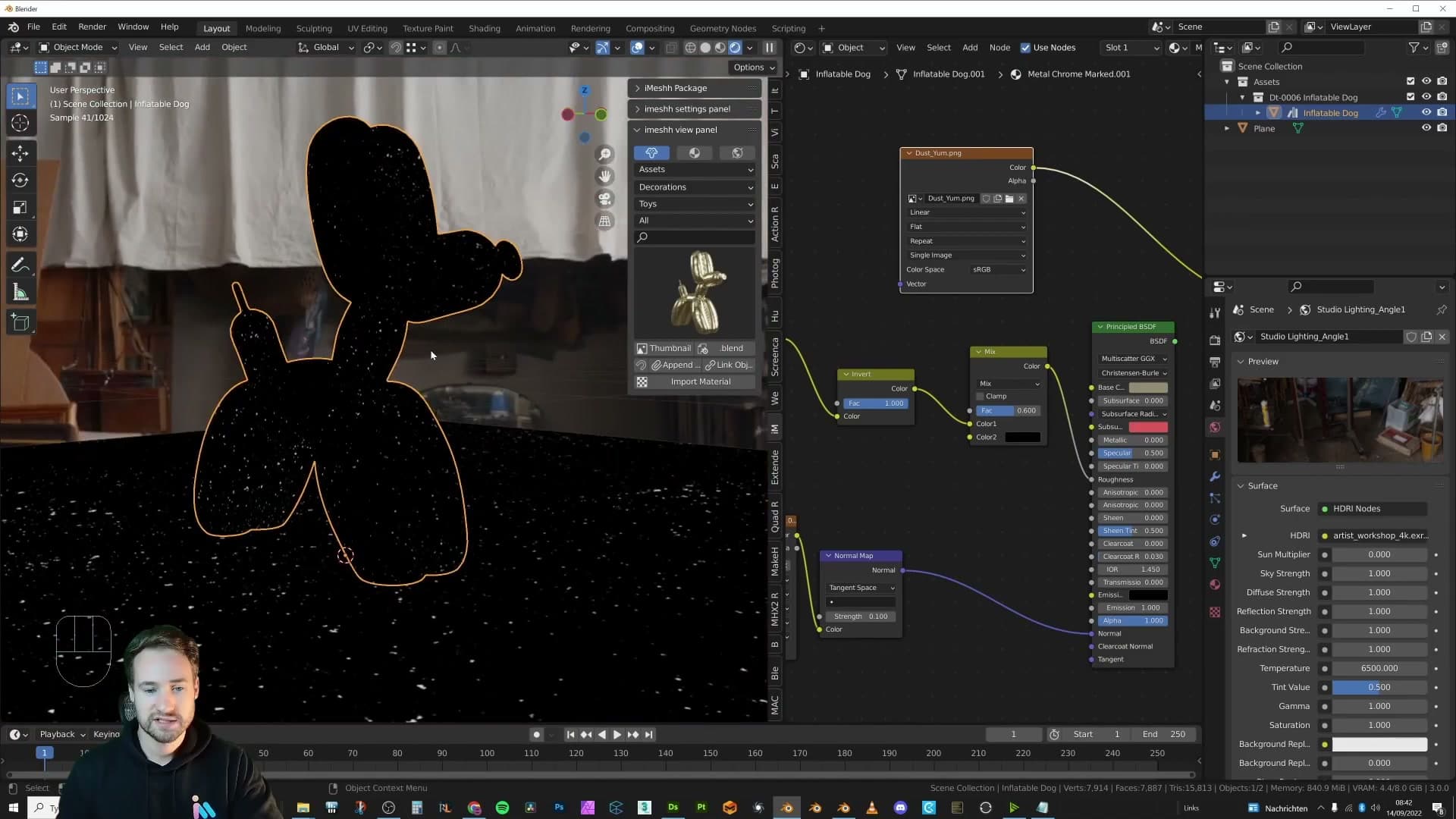 Test scene ready, metal removed for clarity while building the dust nodes.