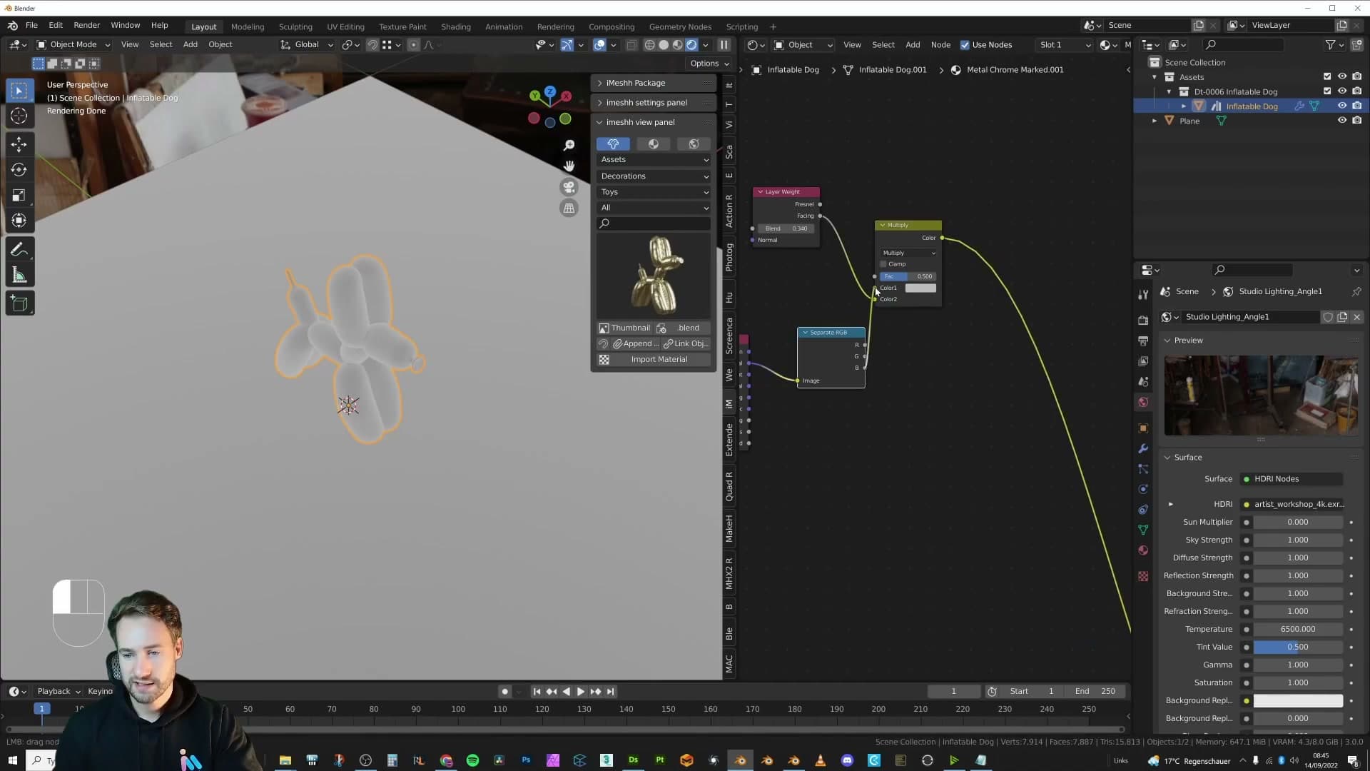 Layer Weight set to ~0.34: surfaces facing the camera stay darker, glancing angles brighten.