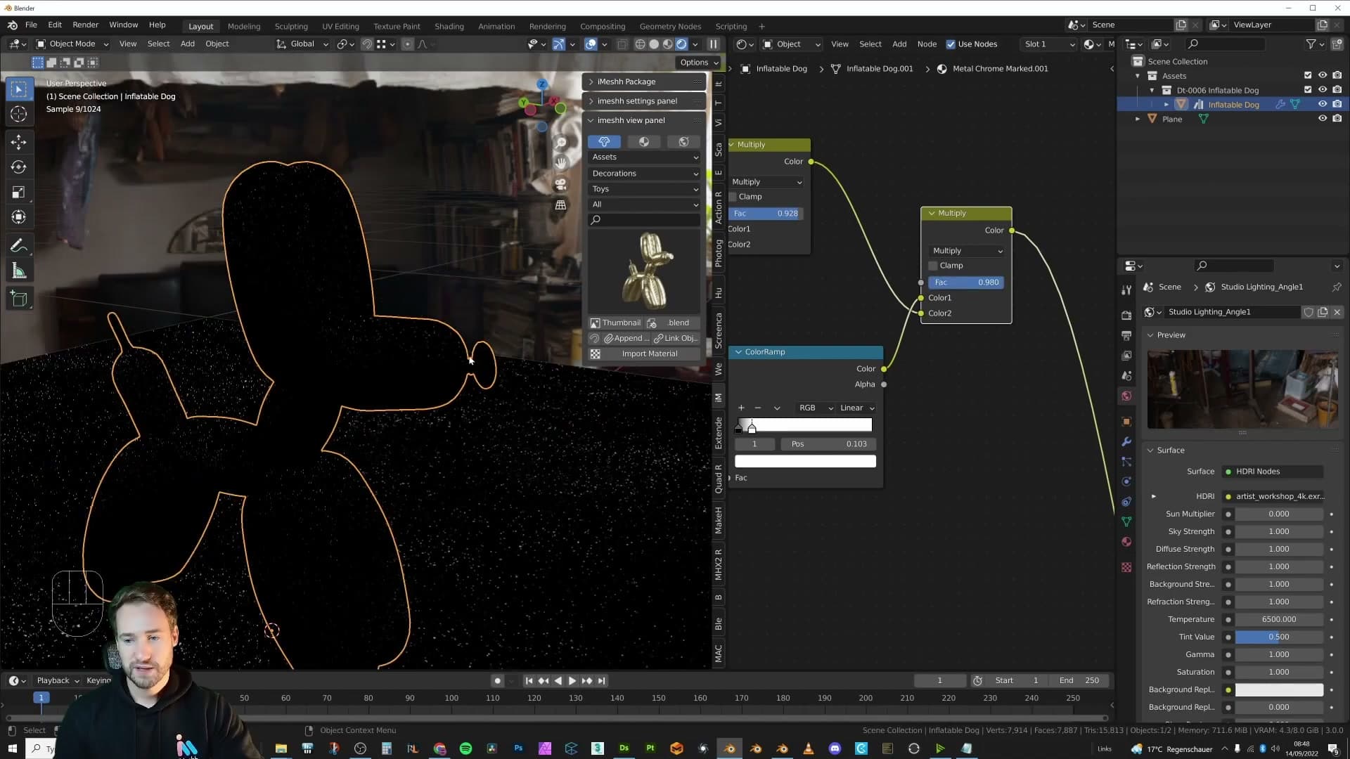 Result: dust patches now appear only on the upward-facing parts of the geometry.