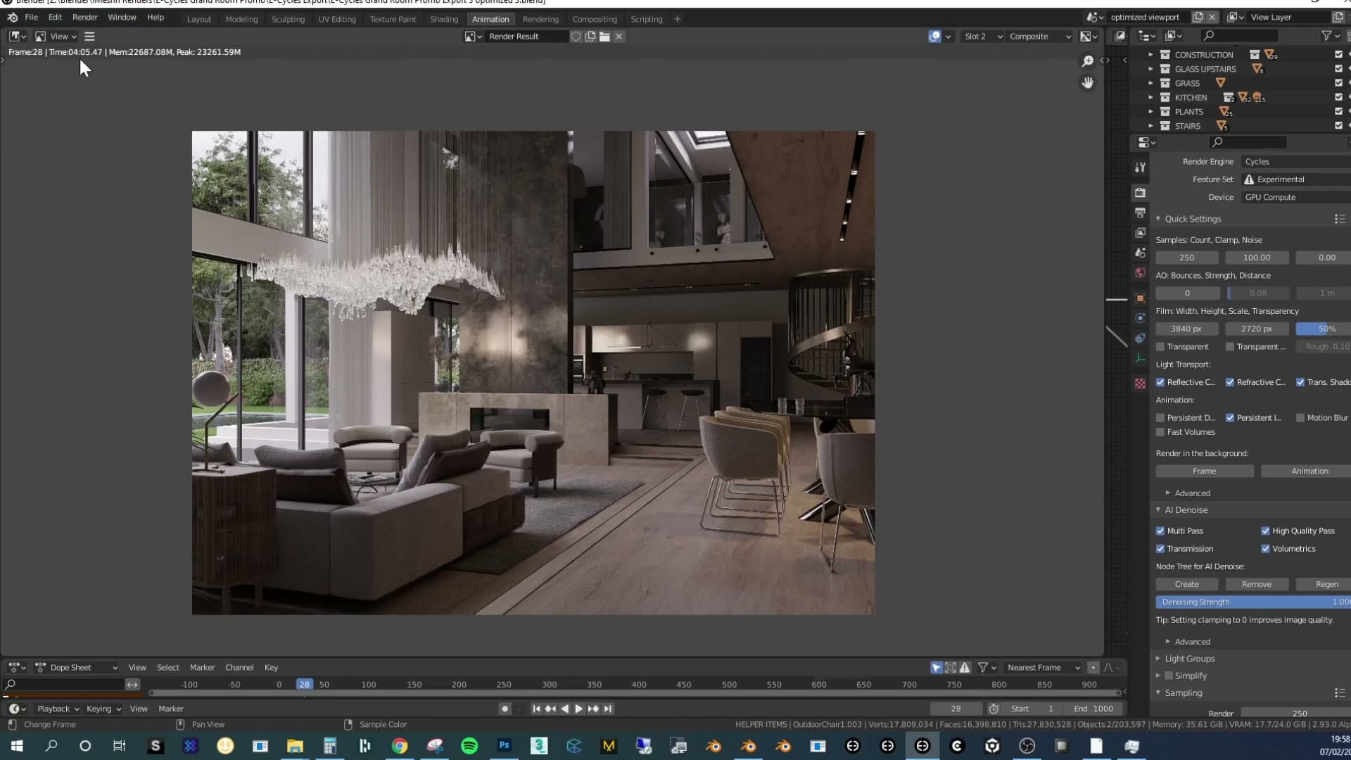 E-Cycles finishes the test scene in 4 minutes 5 seconds with output visually identical to standard Cycles.