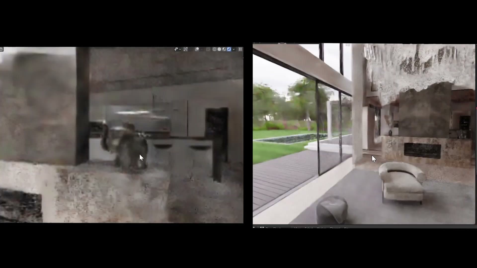 Default Blender viewport on the left, E-Cycles on the right. The lag difference is obvious in every camera move.
