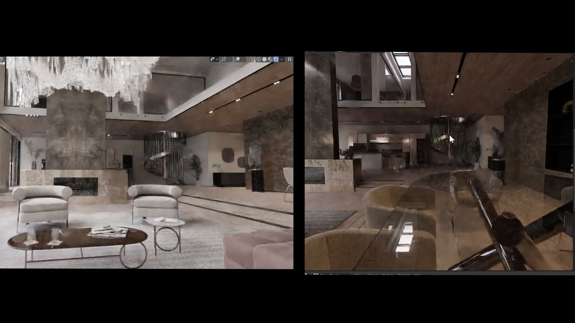 Framing the elephant statue: the right viewport reacts instantly, the left lags every input.