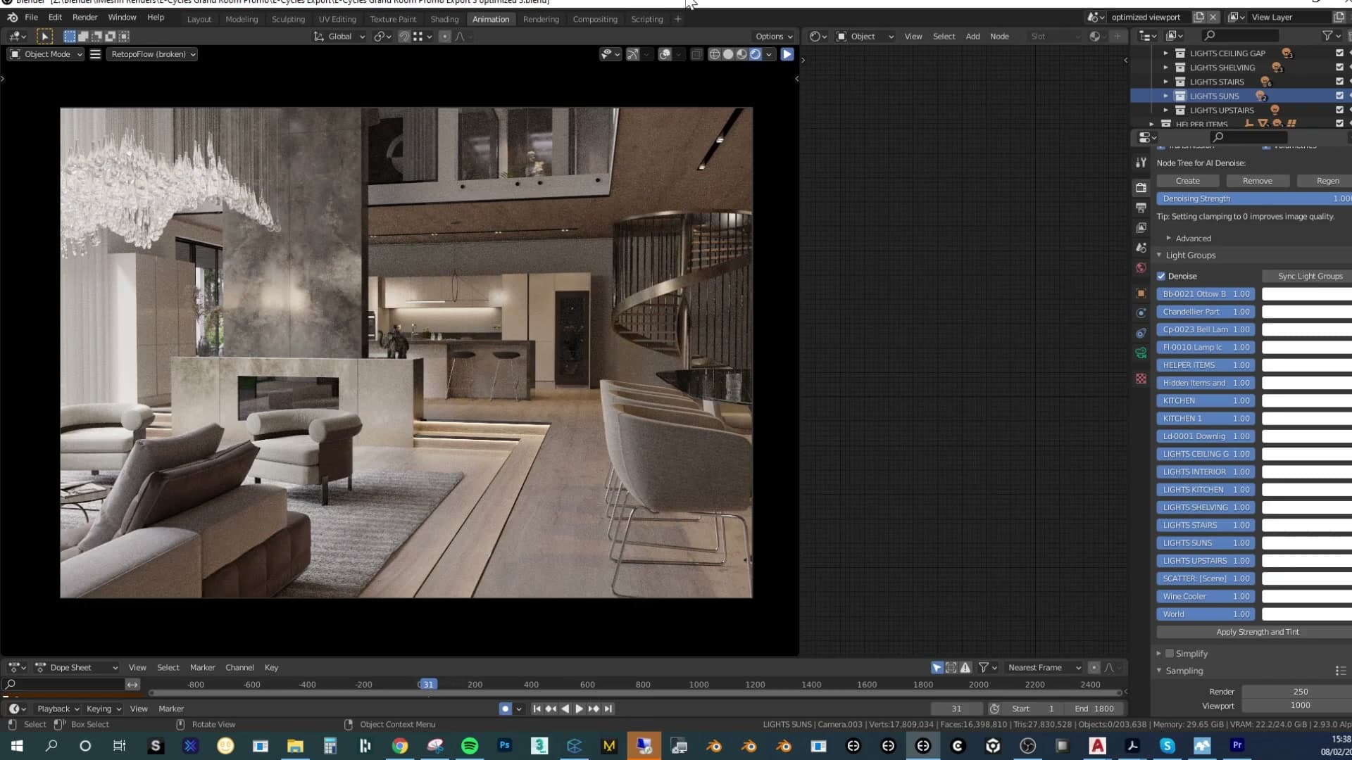 Setting the render pass dropdown to Light Groups exposes the per-group mixing panel.