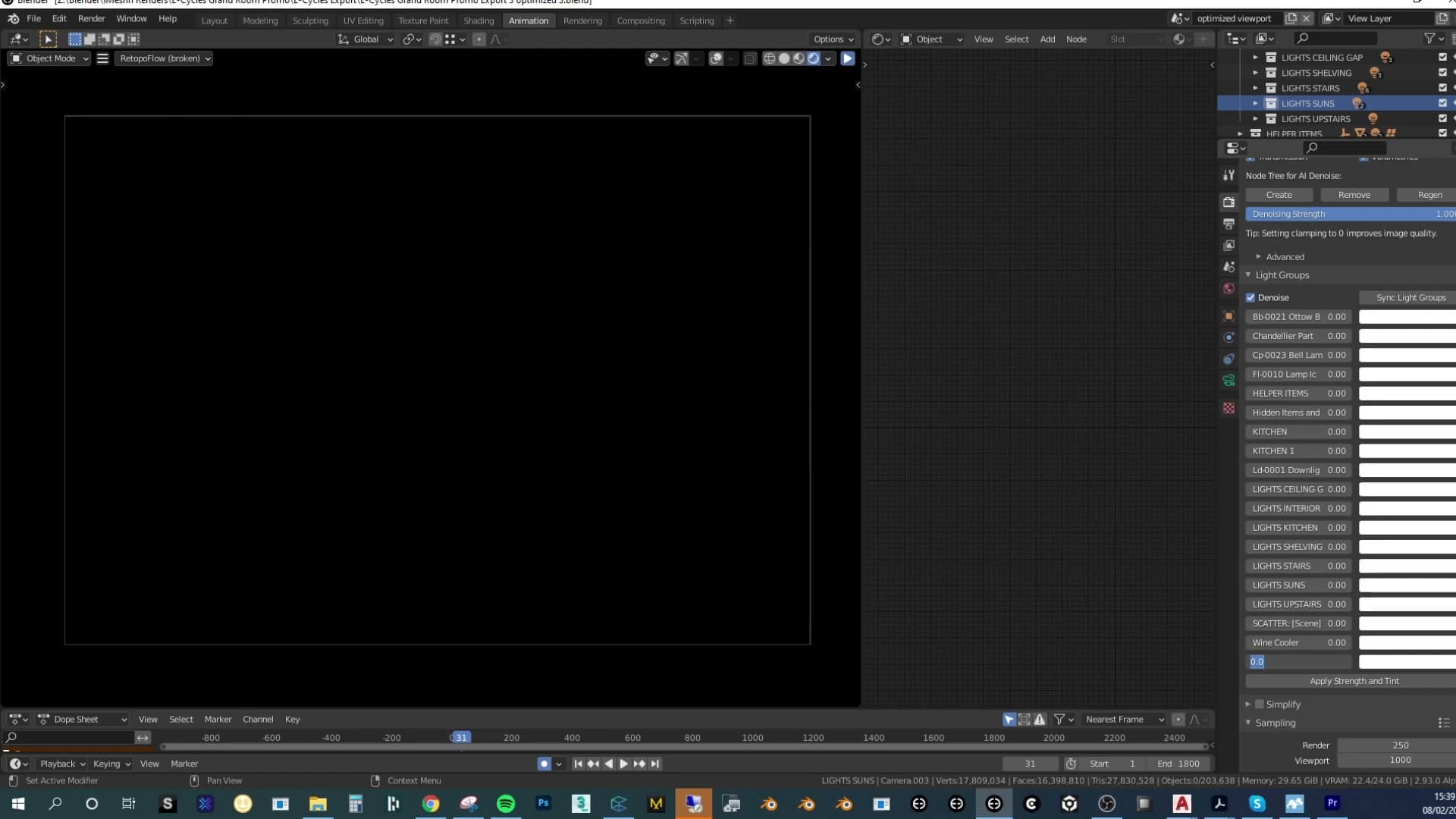 All groups zeroed. Only the world / HDRI contribution remains. Useful for sanity-checking your sky setup.