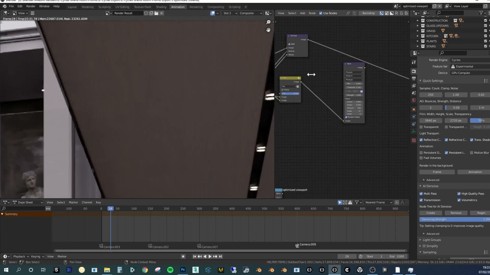E-Cycles' AI denoiser compositor nodes. One click creates them, grouped here for tidiness.
