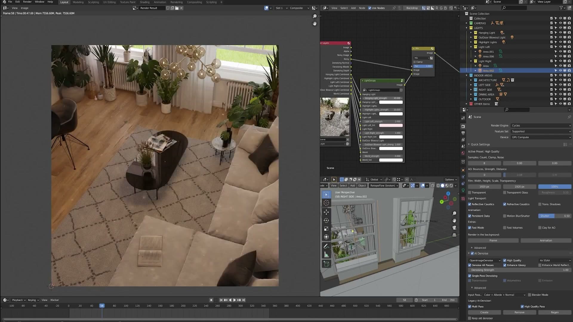 Adjusting the side-lamp intensity directly on the rendered image. Updates apply in real time without restarting the render.