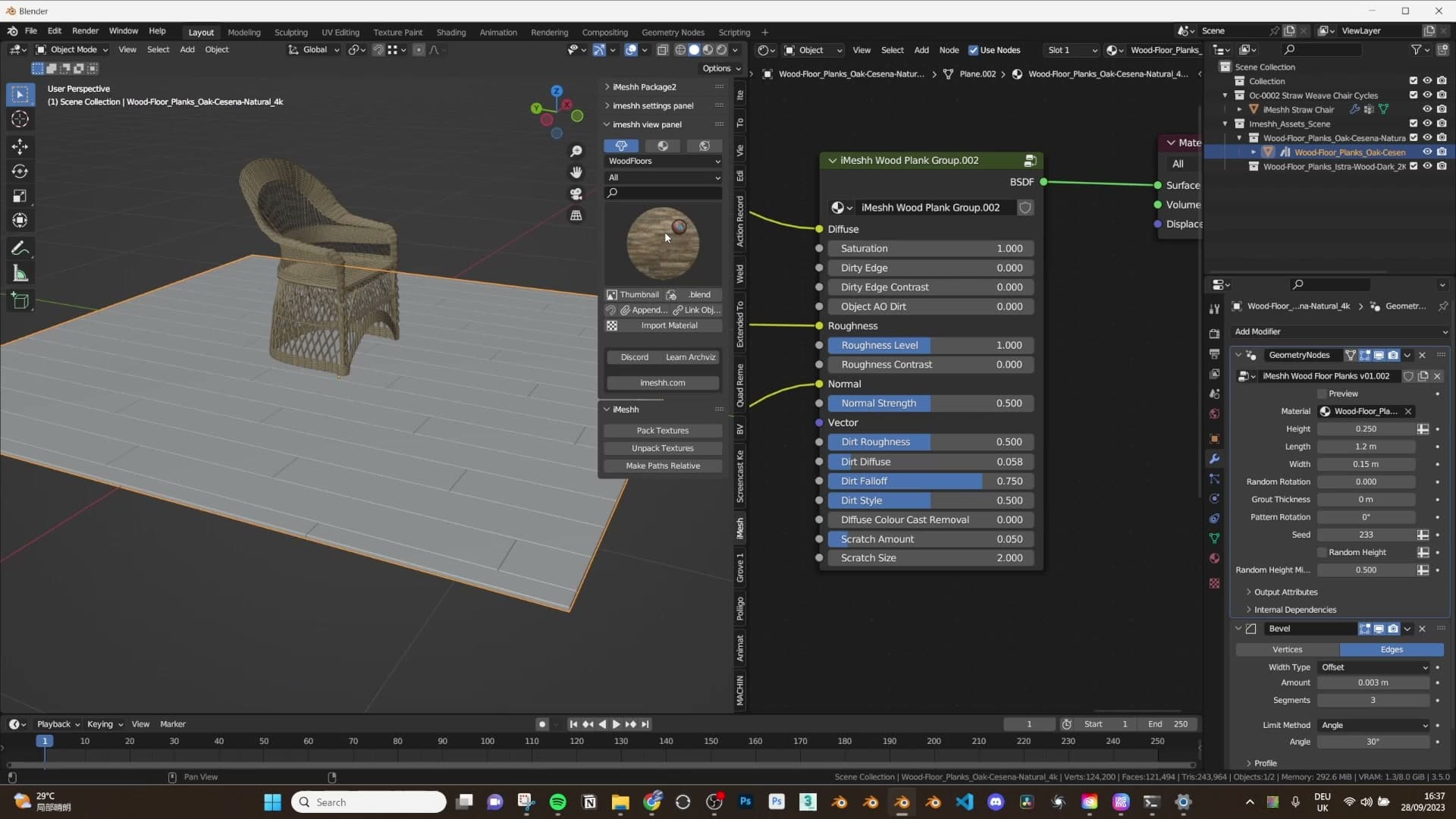 The wood floor system loaded in the viewport with the bevel turned on for clarity.