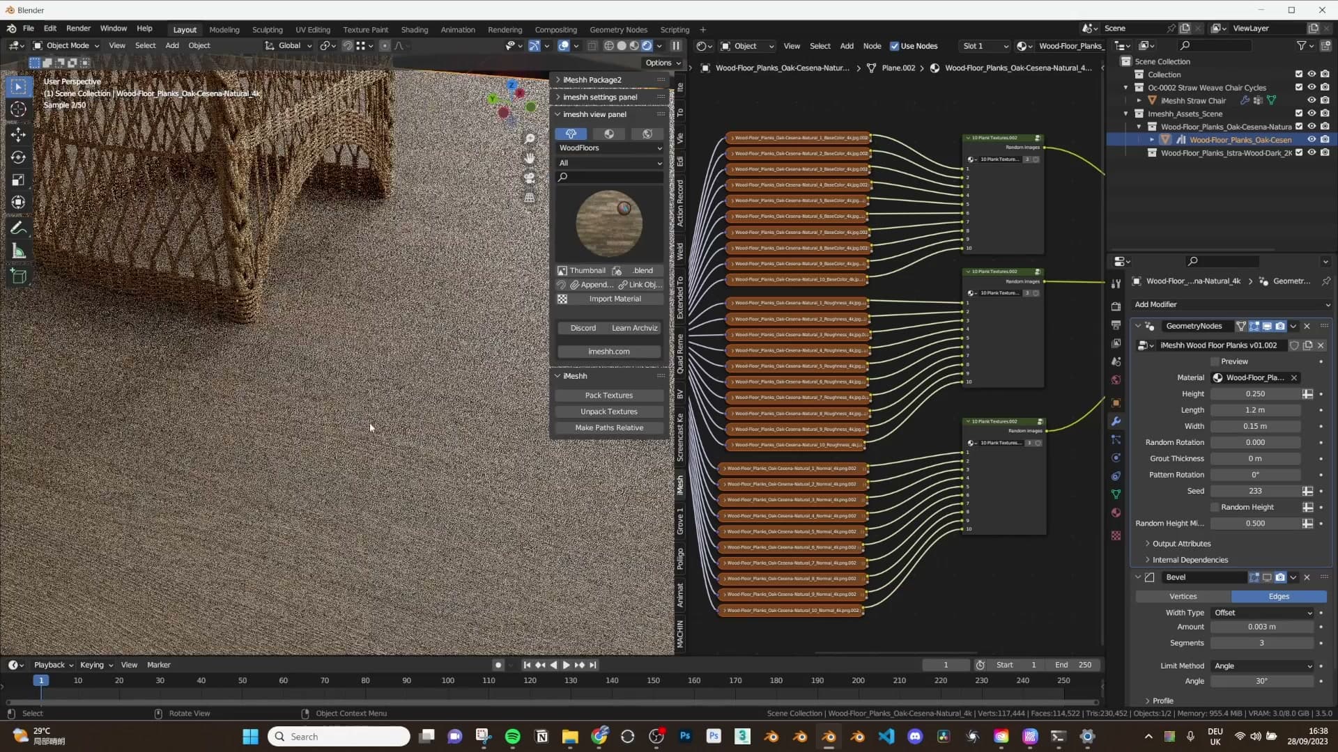Close-up showing that thirty 4K-tall planks cost roughly the same VRAM as four standard 4K textures because each plank is only 512px wide.