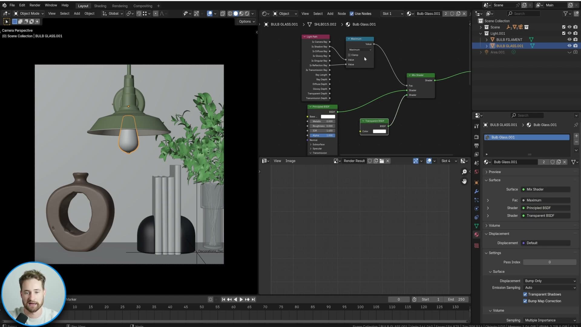 The same shader applied to both the outer glass and the small piece of glass on the filament itself.
