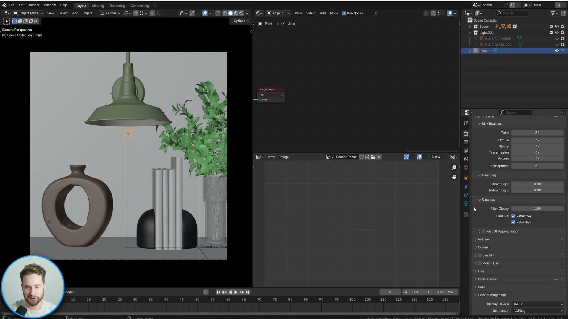 Switching the bulb illumination to a simple Point light source instead of mesh emission.