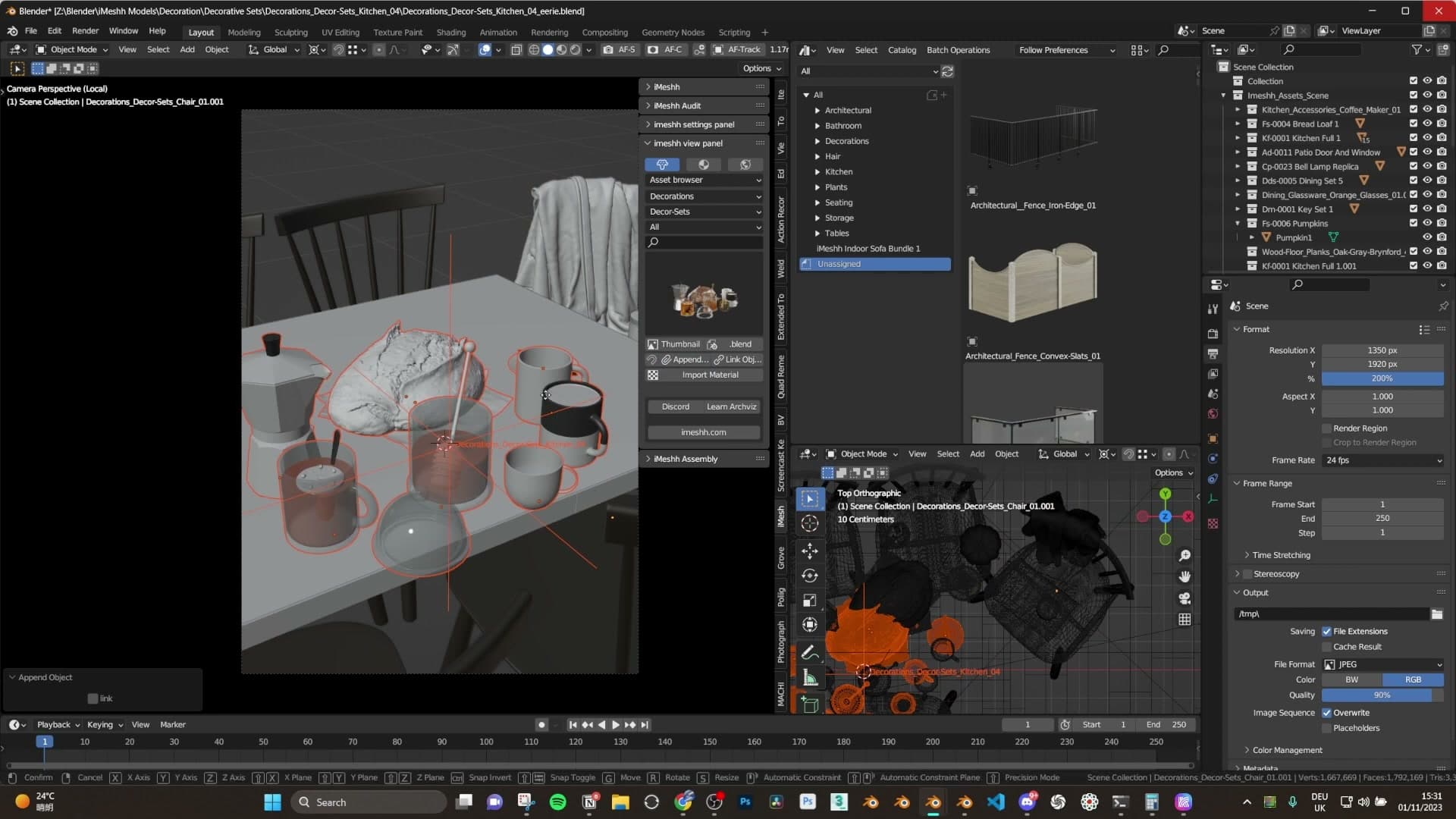 Decorative set dropped onto the table. Pre-arranged props mean you only need to nudge a few elements.