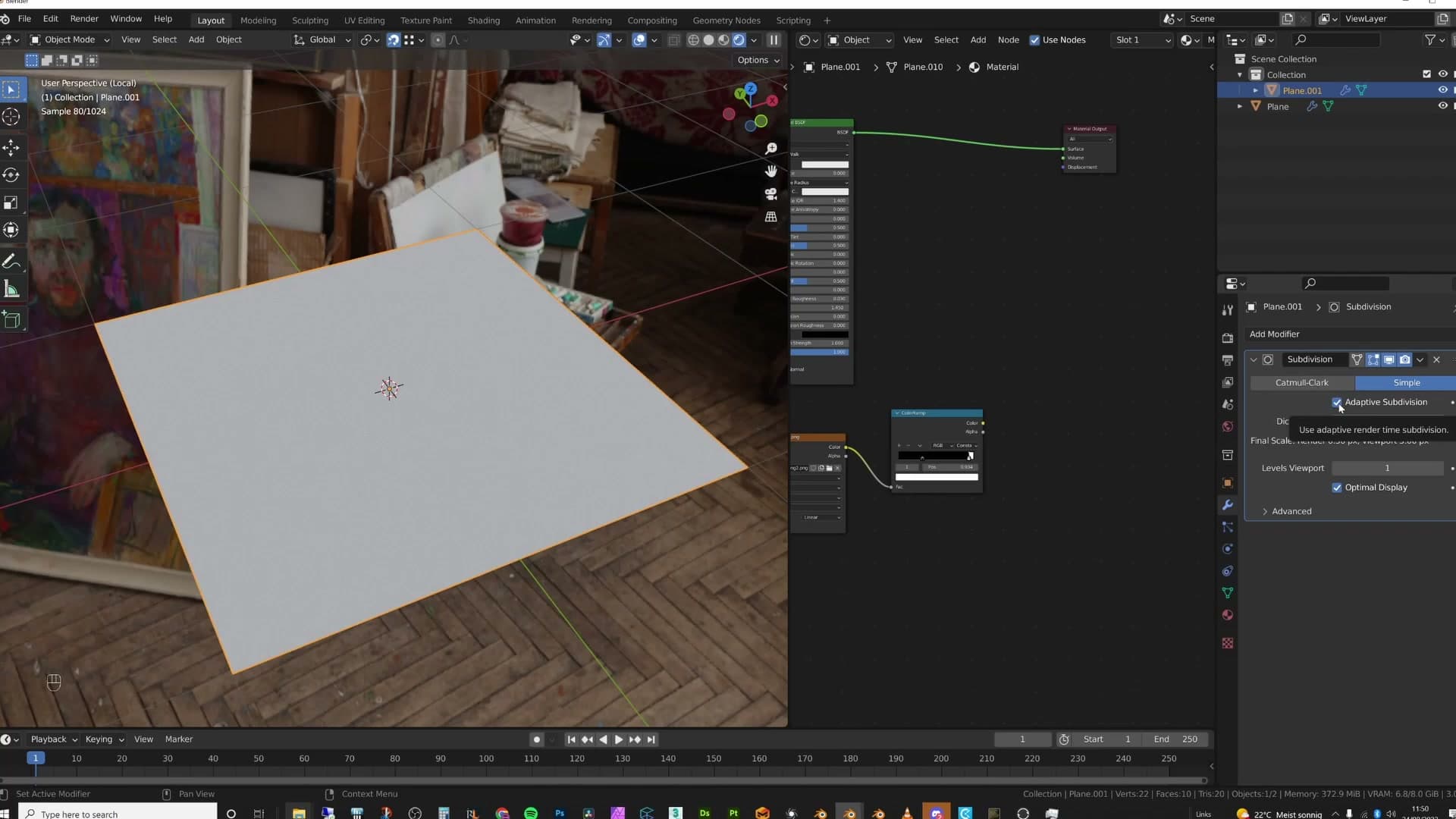 Subdivision surface set to Simple (don't smooth your existing topology) with Adaptive Subdivision enabled.