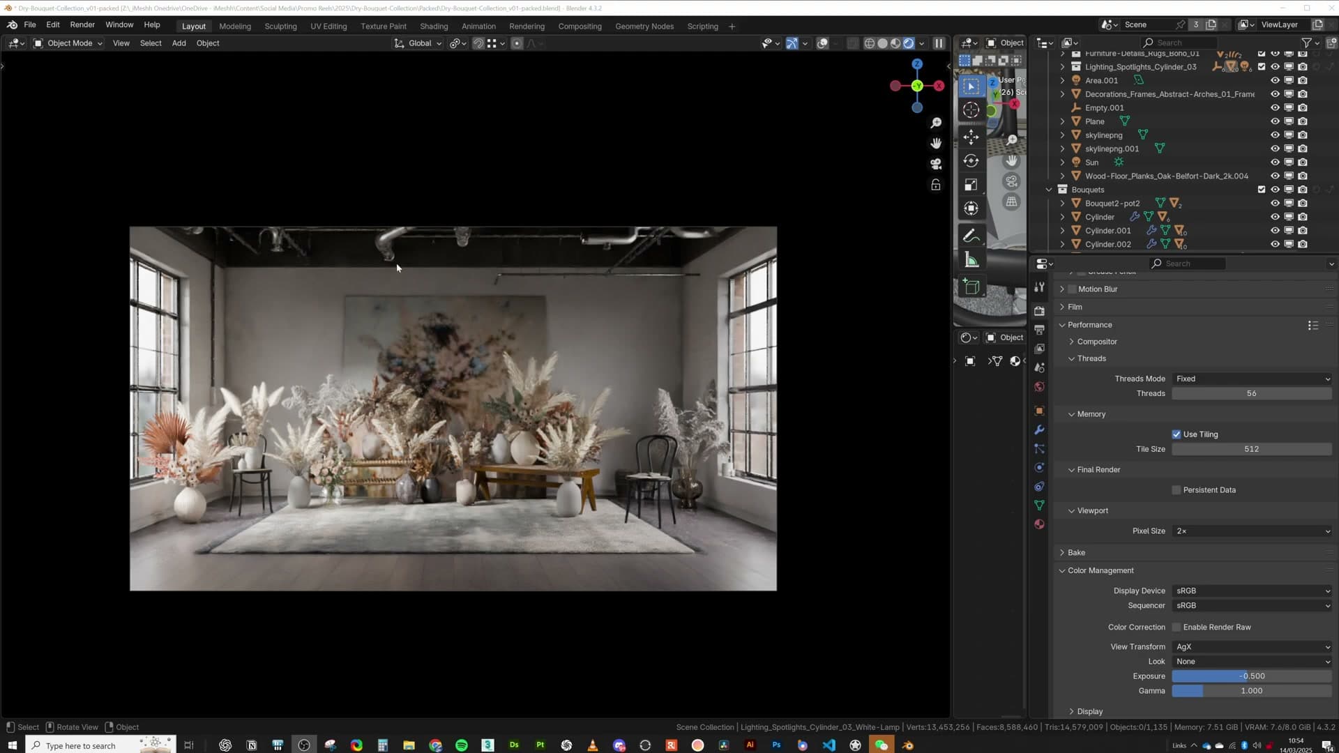 Scene before spotlights, overall lighting reads flat