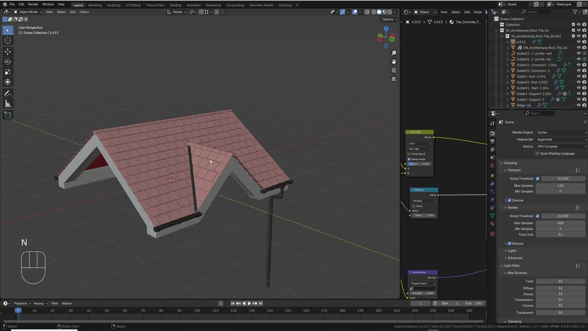 The appended roof generator dropped into the scene as a stand-in roof shape.