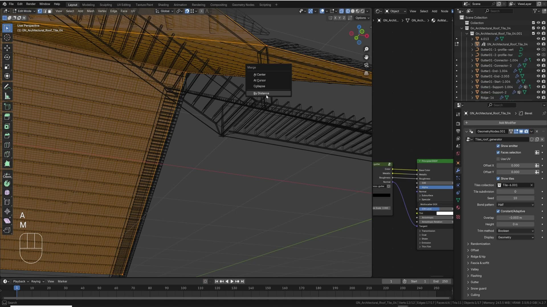 Visible corner bug caused by two vertices stacked on top of each other, fixed instantly by M, Merge by Distance.