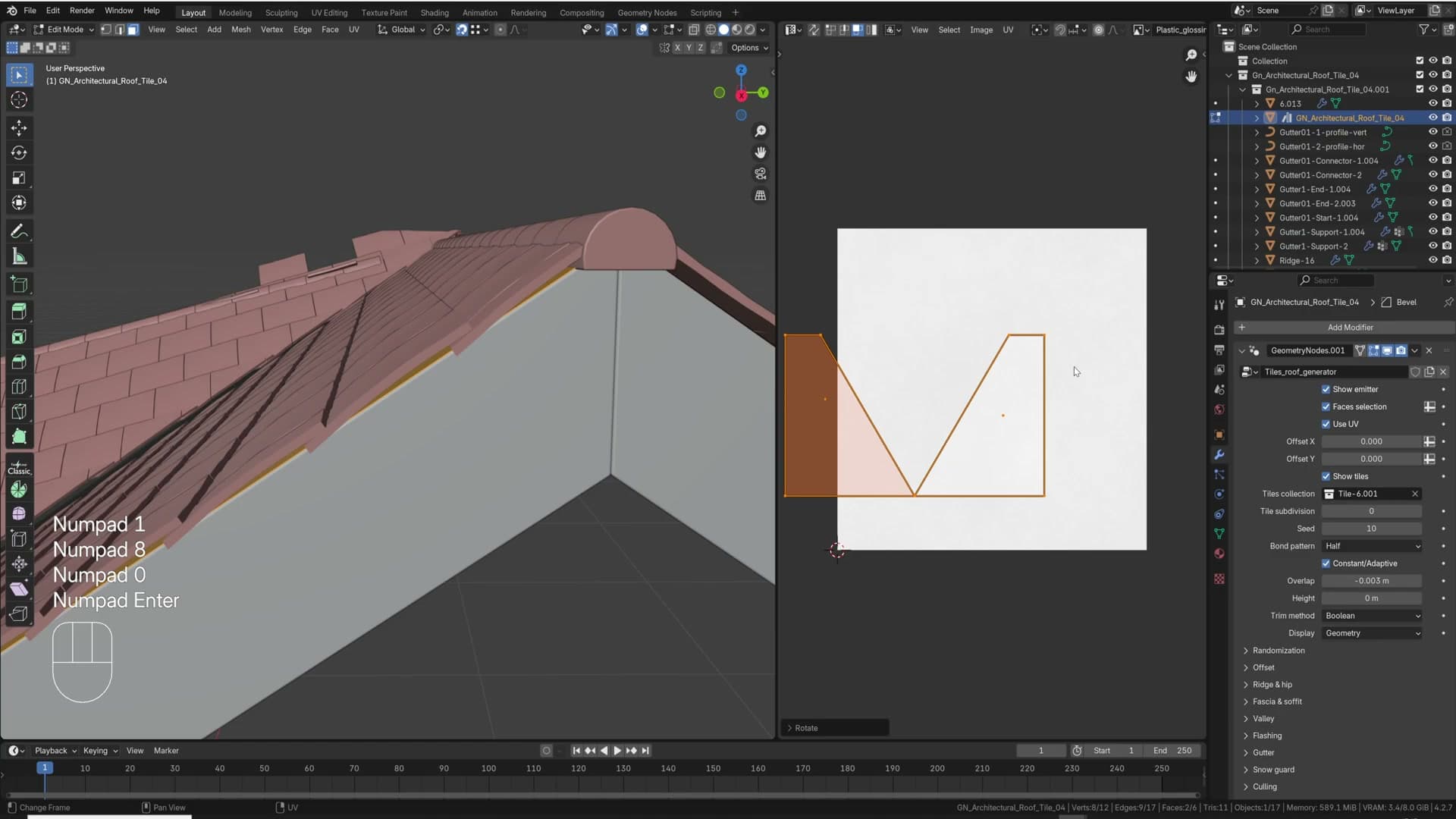 After Smart UV Unwrap: tiles aligned to UV islands but some faces still need rotating to flow correctly.