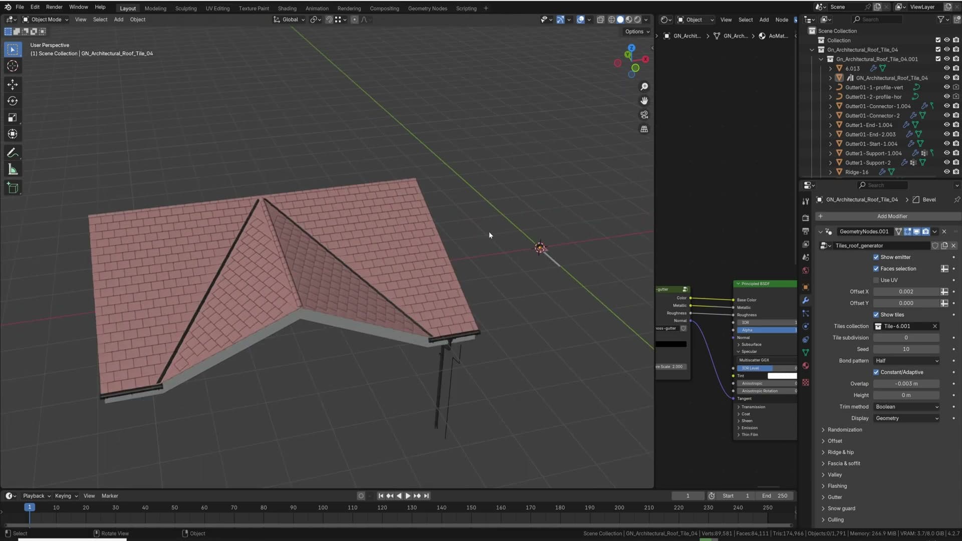 The metal panel roof variant applied to the same custom roof shape, using the Ctrl+J workflow again.