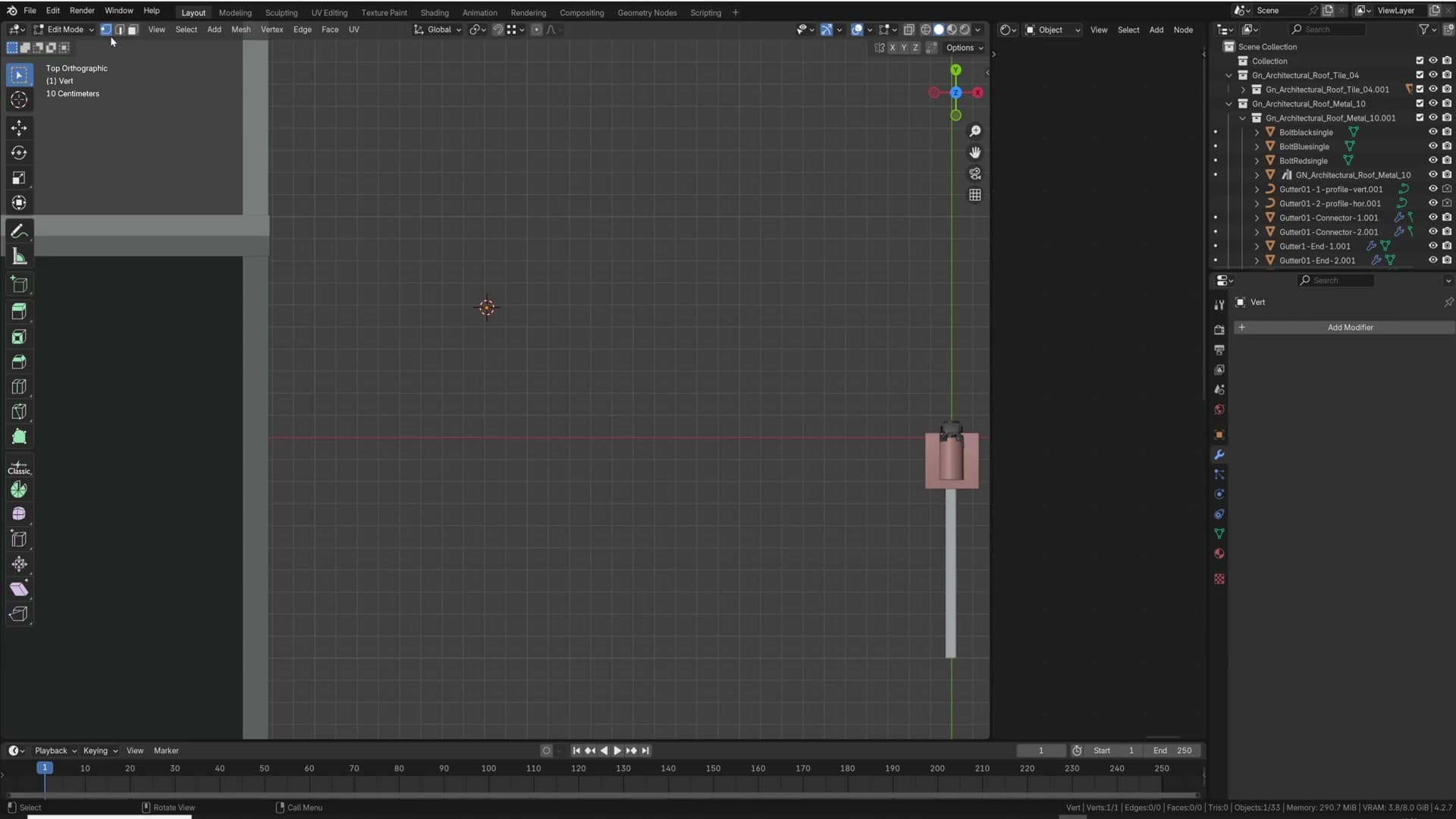 Drawing a profile shape vertex-by-vertex in top view using Shift+A → Add Single Vert.