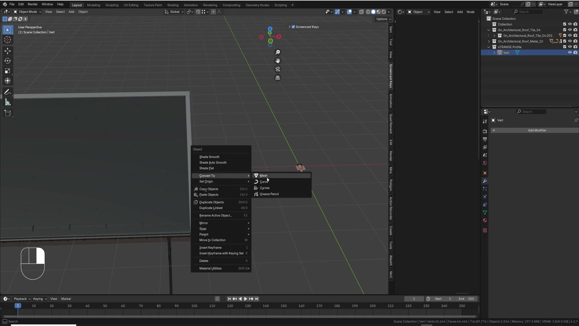 After right-click, Convert to Curve: the profile finally renders along the roof slopes.