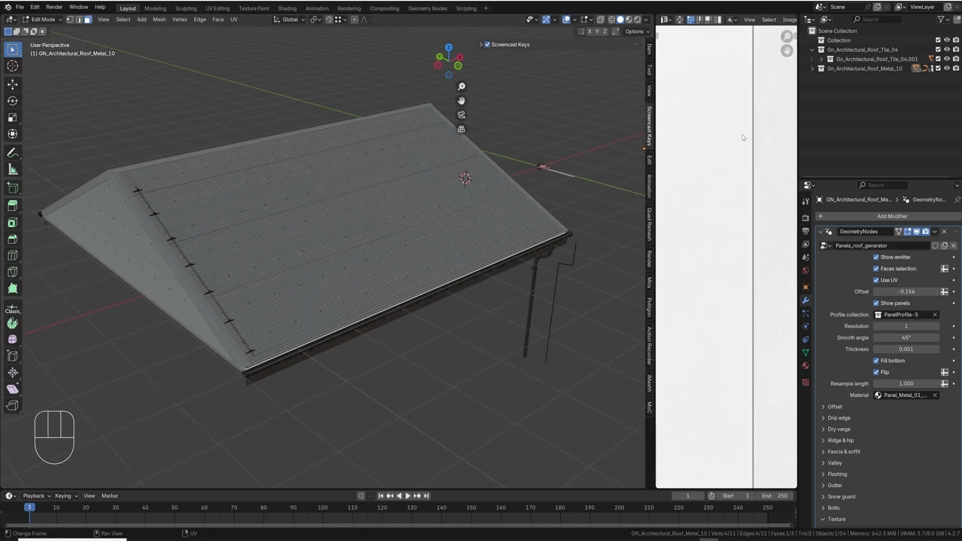 A clean 45-degree-angle roof: flat faces, merged vertices, correct UV direction.